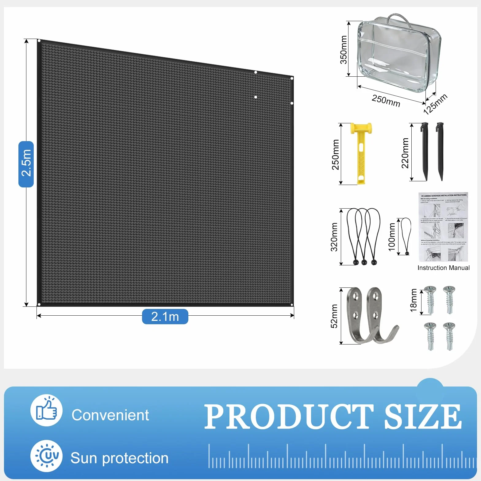 Avance Caravana Universal 2.1 x 2.5 m, Toldo Camper Furgoneta Lateral, Toldo Caravana Camping, Toldos Delantero, Protección UV, Protección de la Privacidad, Impermeable