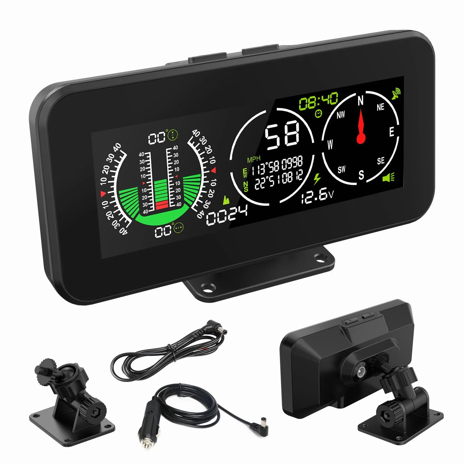 Inclinómetro de coche GPS Digital HUD Pitch Angle Slope Meter MPH Velocímetro con brújula para Off-Road SUV Vehículos