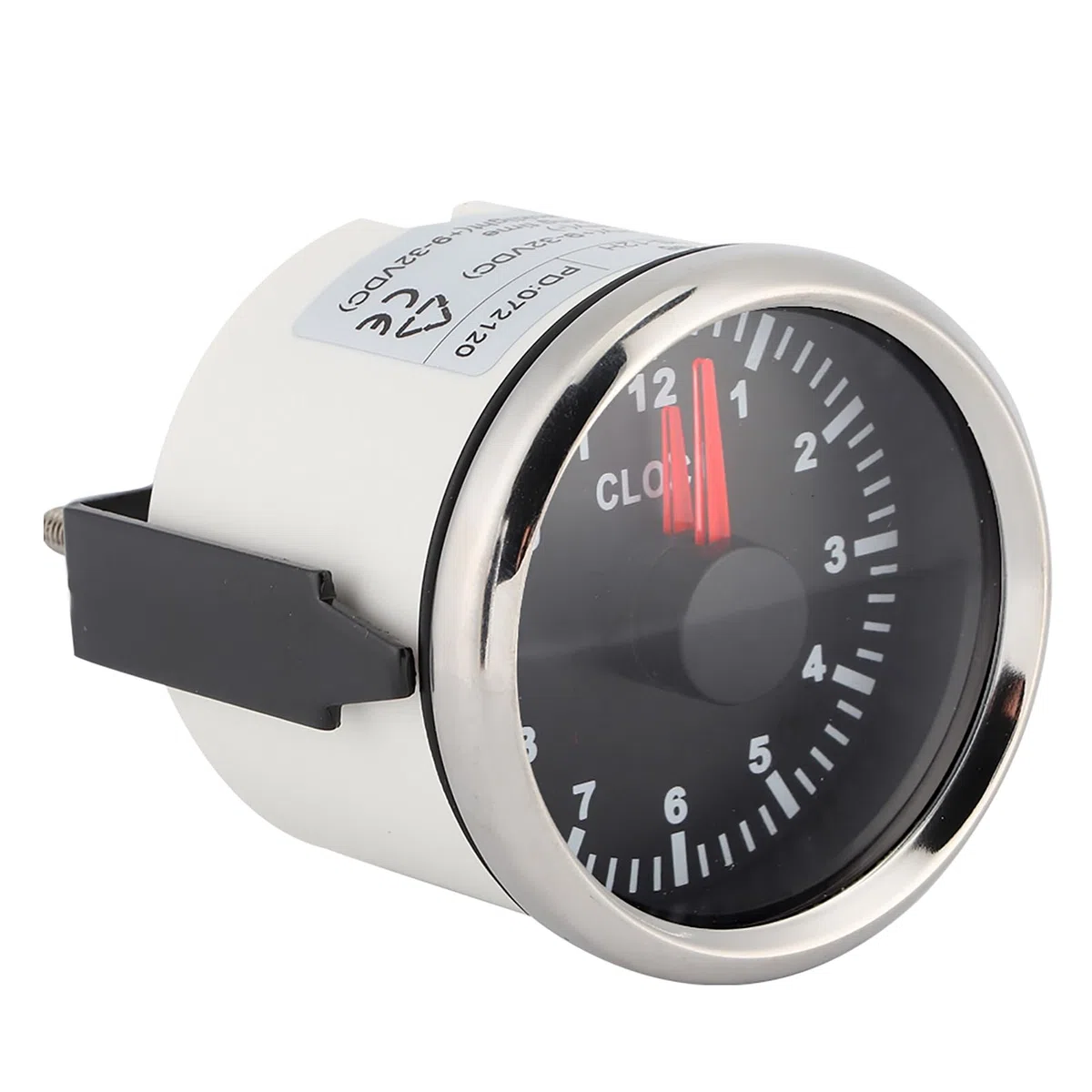 Indicador de Reloj de 52 Mm, Contador de Horas Universal de 0 a 12 Horas con Luz de Fondo Roja para Automóvil, Barco, Yate, Esfera Negra, Marco Plateado (Bisel plateado con