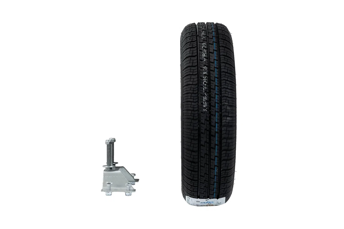 UNITRAILER Rueda de Repuesto 155/70 R13 79N con Soporte para Remolque de Coche, Llanta de Acero 4x100 ET30 y Neumático Wanda de 437 kg de Carga para Garden Trailer
