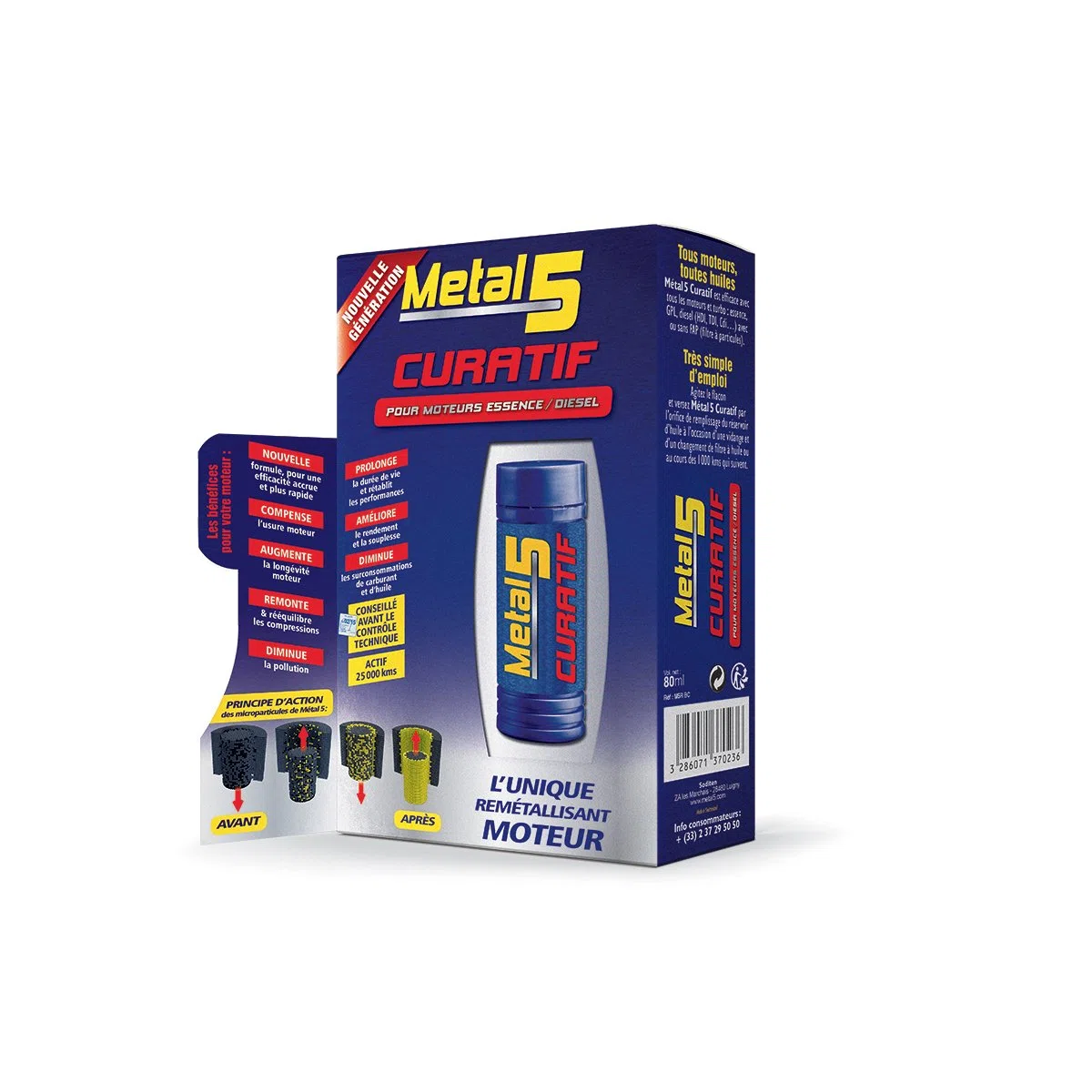 METAL 5 - Remetalizante curativo - 80 ml/prolonga la Vida útil y restaura el Rendimiento de su Motor