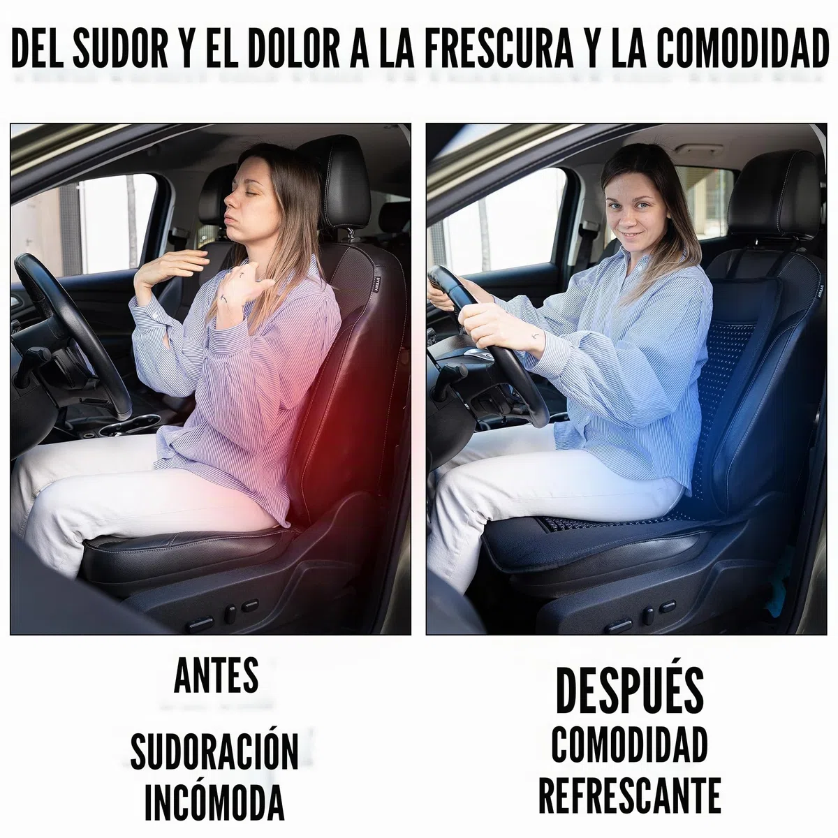 Funda de asiento de coche con cuentas de refrigeración y masaje, funda de asiento con cuentas de madera negra con almohadilla de refrigeración de asiento de coche de 12 V, temperatura ajustable