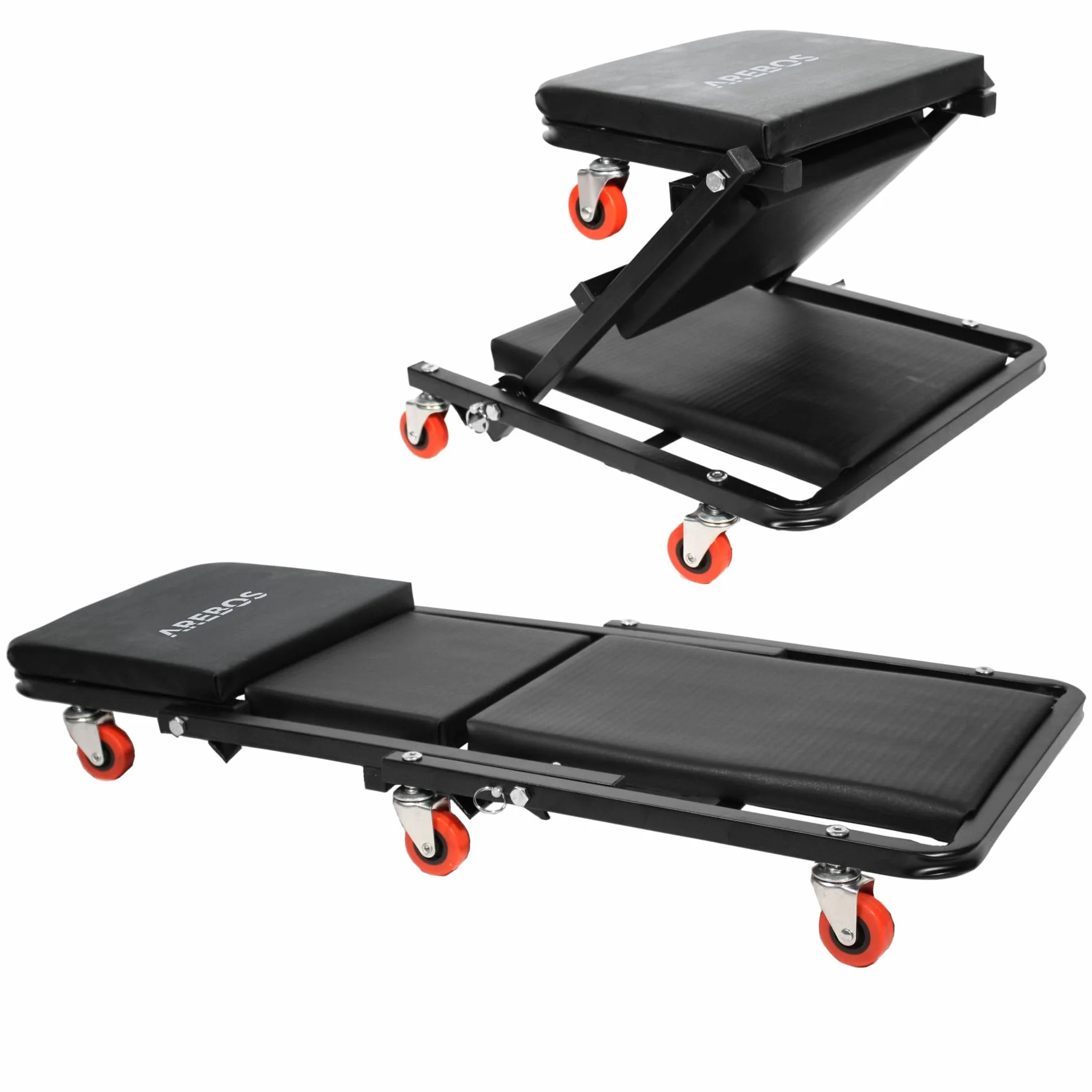 Arebos Tablero de Rodillos de Taller 2 en 1 de Montaje | Función de Asiento y Tumbona | 6 giratoria con Ruedas giratorias de 360 ​​° | Puede Cargar hasta 150 kg