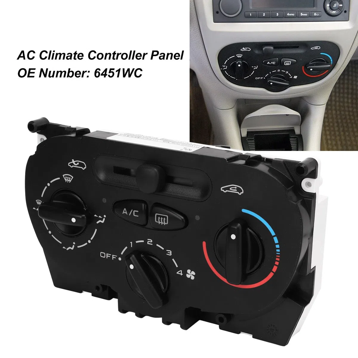 Tbest Panel Controlador de Climatización de CA, Módulo de Control de Climatización del Calentador de CA 6451WC Reemplazo del Panel de Control del Interruptor de Aire Acondicionado para