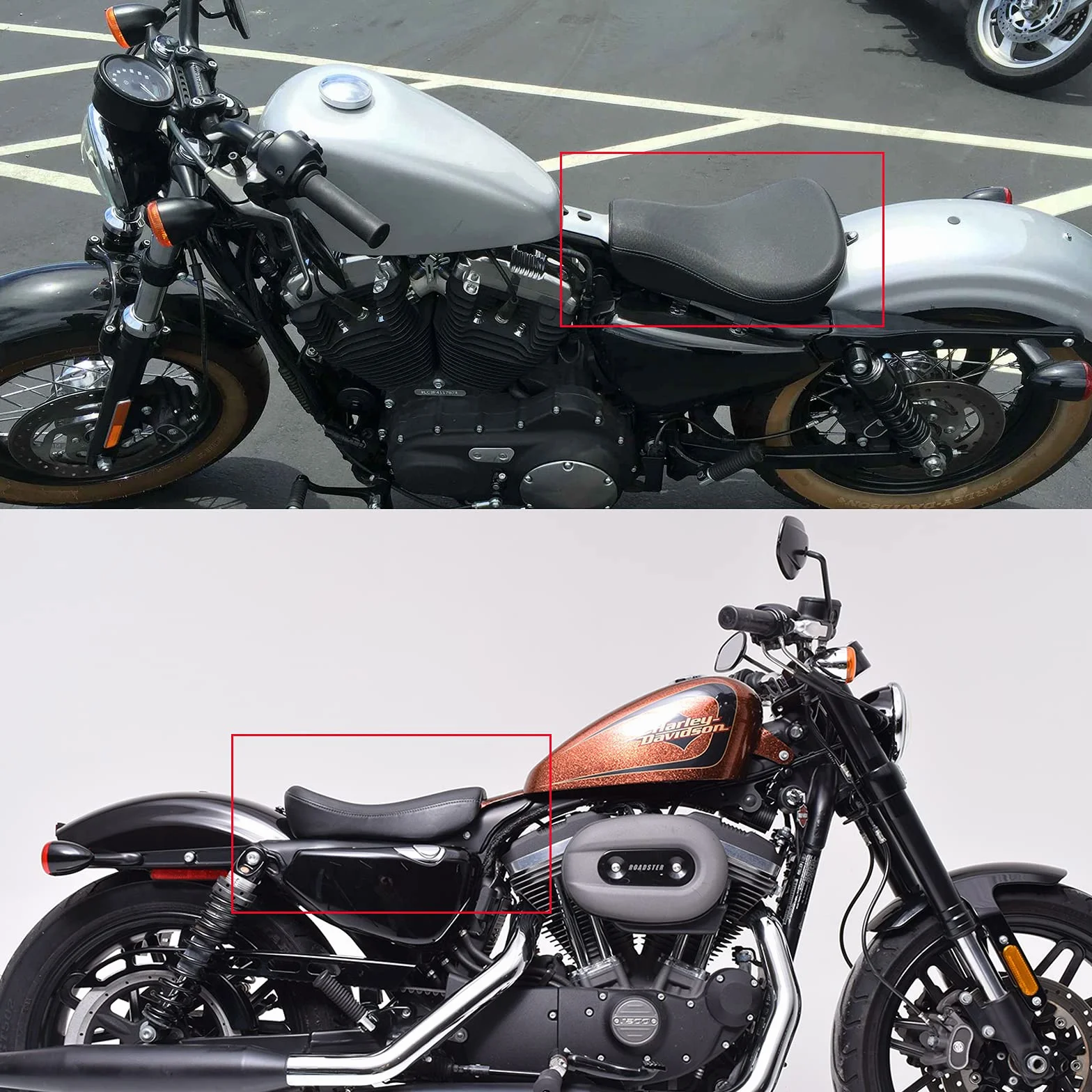Asiento moto individual del conductor delantero de motocicleta con Sportster XL883 XL1200 48 72 2010-2015 Cafe Racer, negro.