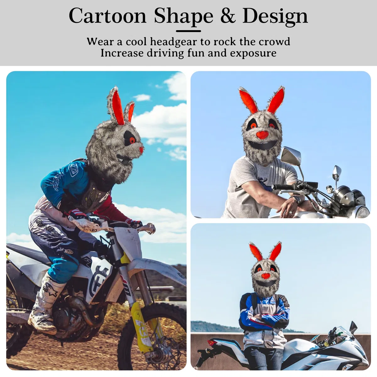 Funda para casco de motocicleta, divertida decoración de casco, paseos divertidos y regalos (animal de peluche, conejo loco)