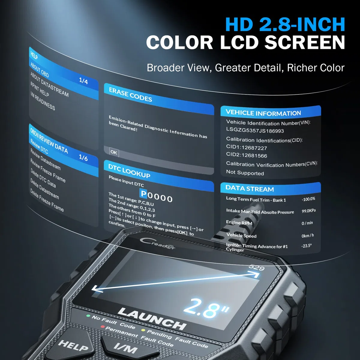 Launch CR529 Interfaz de Diagnosis Code Reader OBD2 Lector y Apagado Luz de Error Motor Datos en Tiempo Real Prueba de Emisiones Sensor O2 y Prueba EVAP