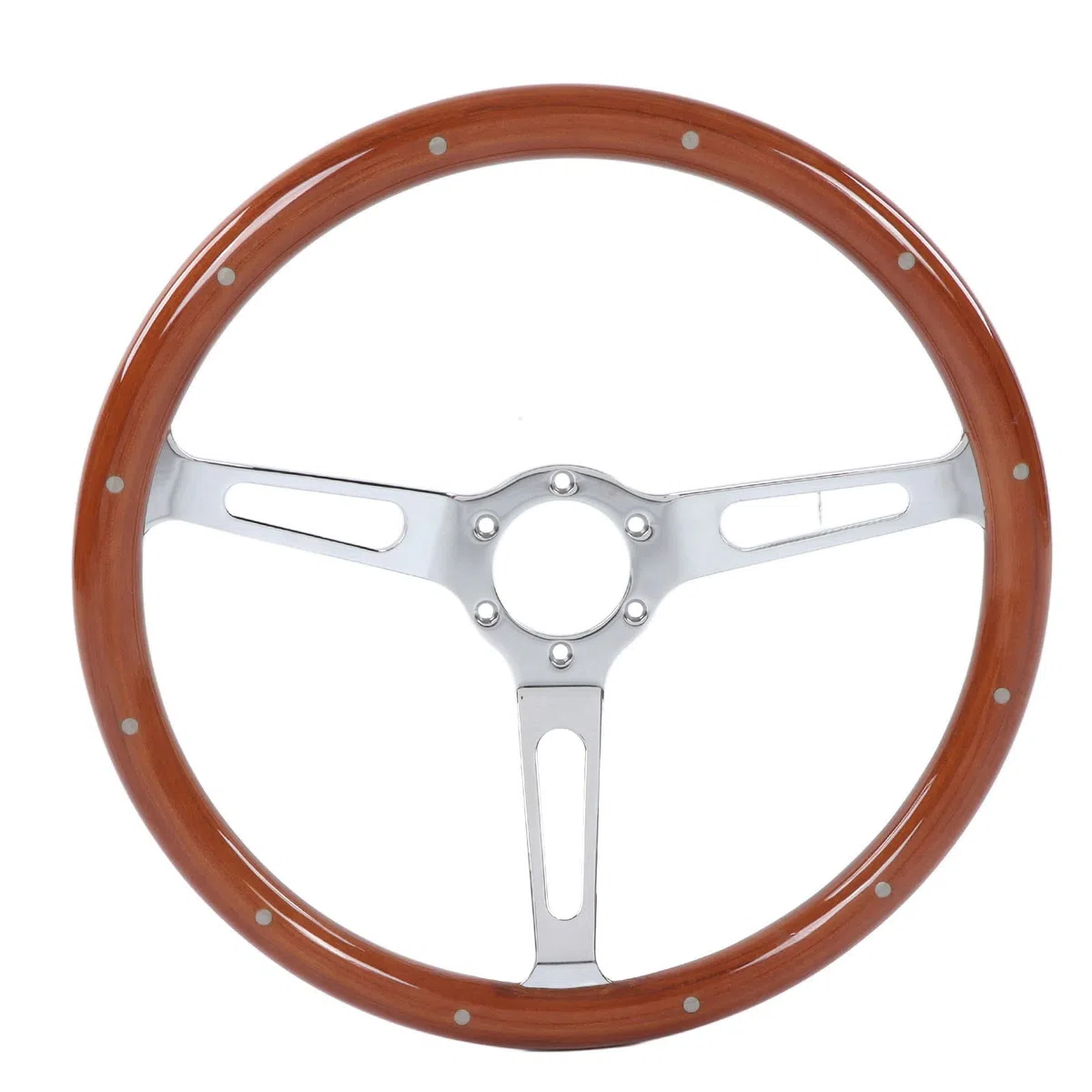 Uxsiya Volante Clásico, Volante Vintage Montaje de 6 Orificios Remachado 3 Radios Diámetro de 380 Mm para Modificación de Automóvil(marrón)
