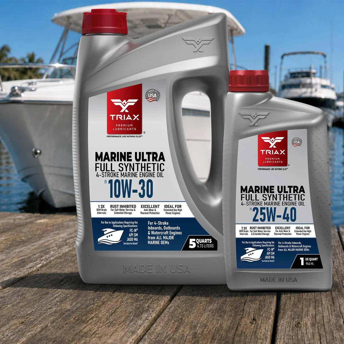 TRIAX Marine Ultra 10W-30 Aceite de Motor Marino Sintético Completo de 4 Tiempos para Motores de Barcos Intraborda/Fueraborda/Deportivos, Cumple con NMMA FC-W, JASO-MA en 5 Cuartos/4,73 Litros.