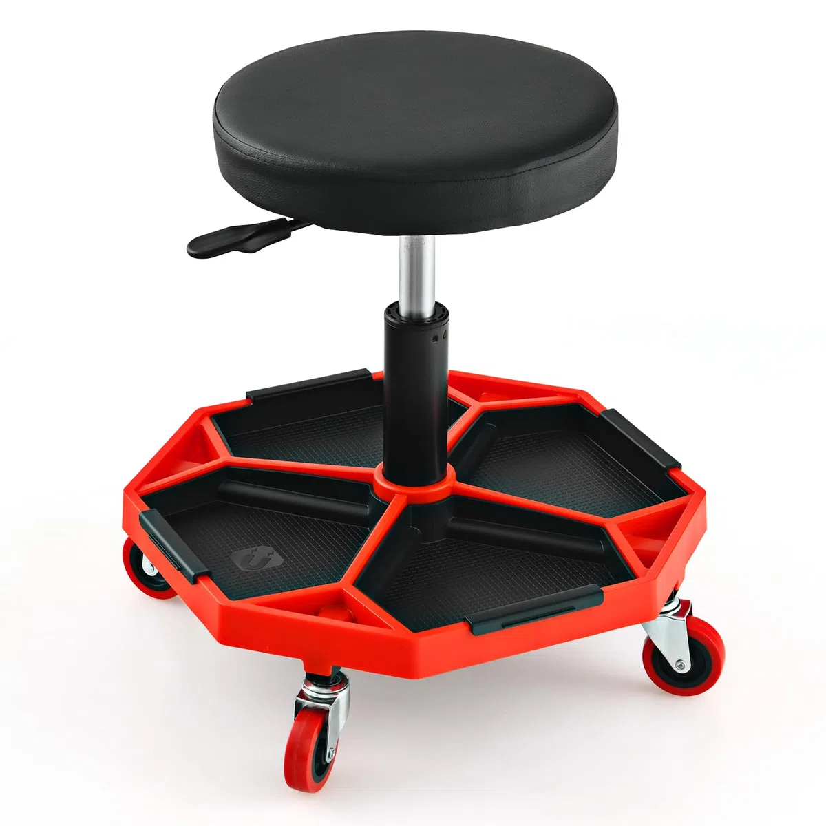 SOARS Taburete de Montaje Móvil, Taburete de Taller Regulable en Altura de 41 a 55 cm, Taburete Neumático Mecánico con Ruedas y Bandeja magnética extraíble para Herramientas, Carga 150 kg