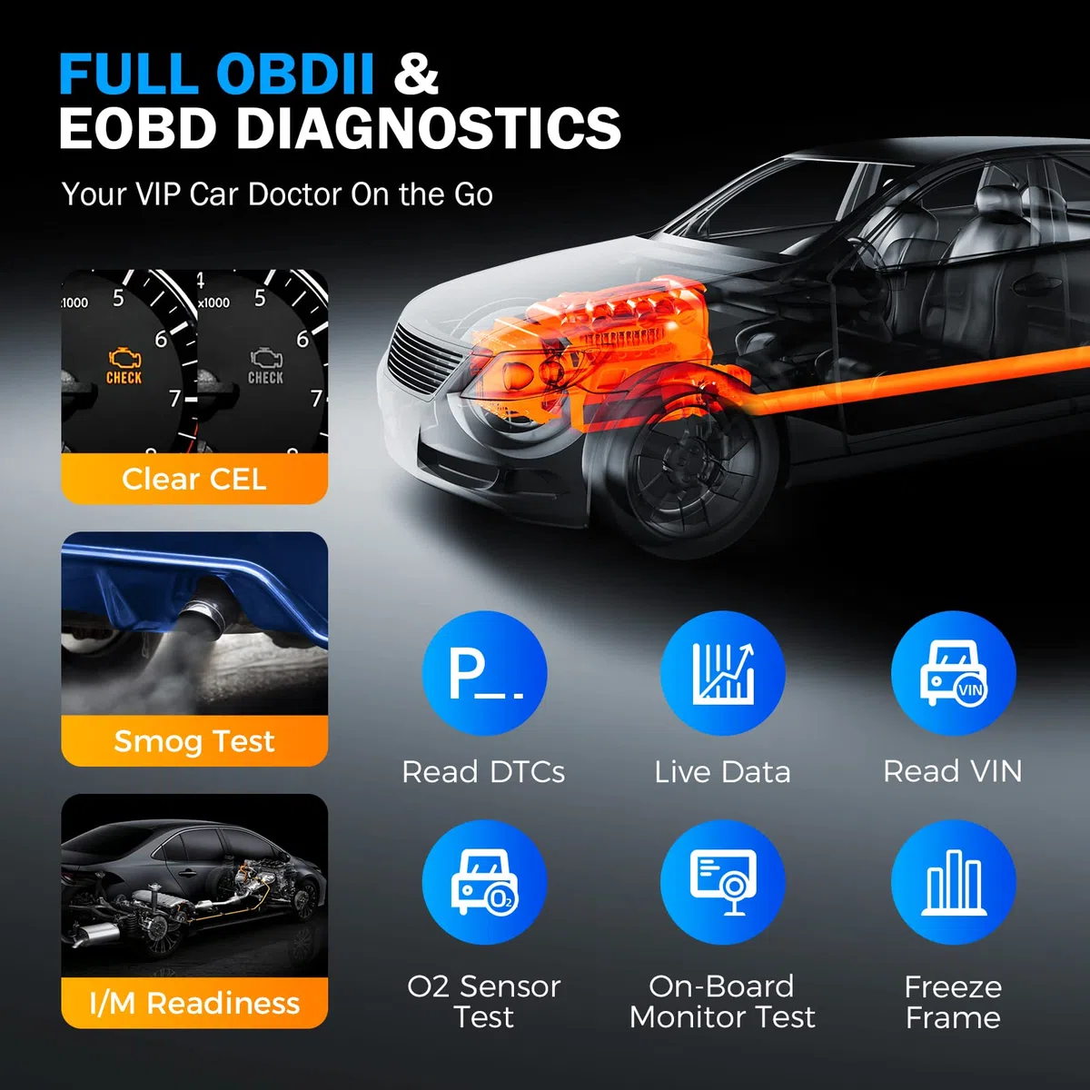 Launch CR529 Interfaz de Diagnosis Code Reader OBD2 Lector y Apagado Luz de Error Motor Datos en Tiempo Real Prueba de Emisiones Sensor O2 y Prueba EVAP