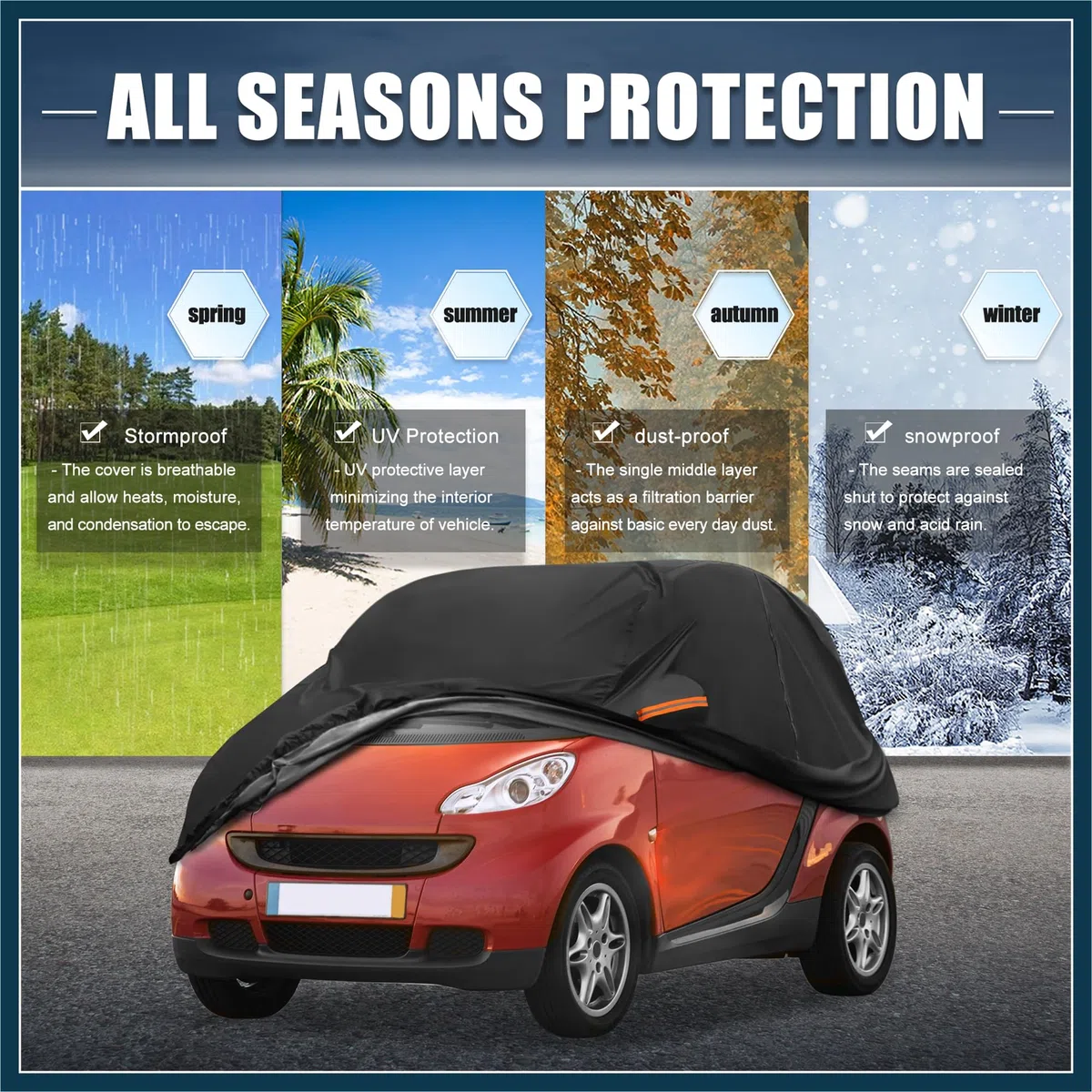 Funda de coche para Smart Fortwo 2007-2023 210D-PU Oxford, cubierta completa impermeable y resistente al viento, con cremallera para puerta del conductor