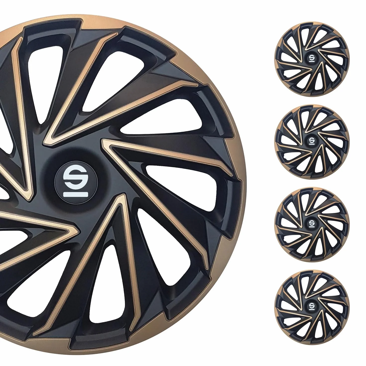 SPARCO Tapacubos 16" pulgada Kit dorado negro Embelecedores De Rueda Juego de tapacubos SPC1680GDBK