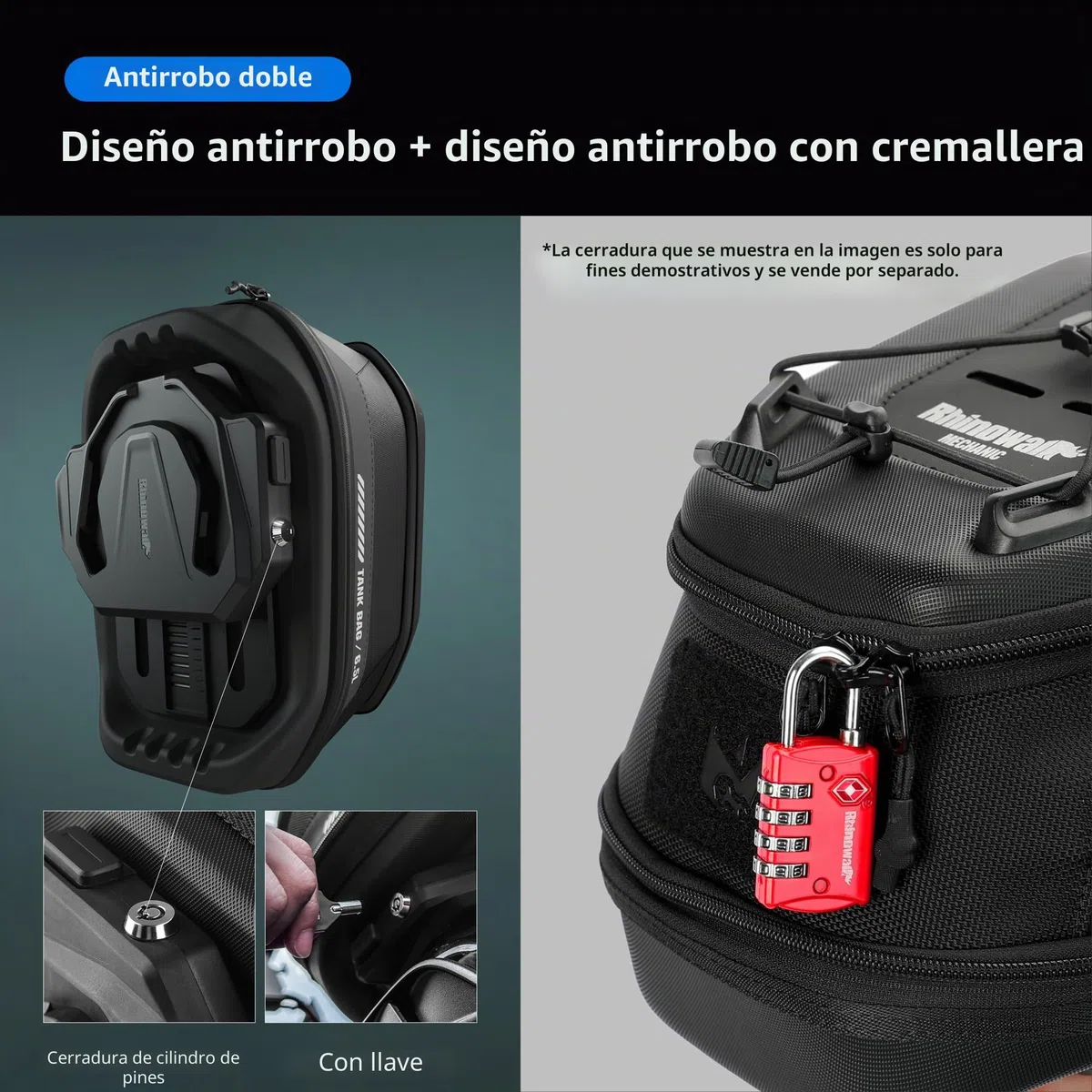 Rhinowalk Bolsa magnética de Tanque de Motocicleta Quick Release 5-6.5L Capacidad Ampliable Bolso de Tanque de Motocicleta con protección contra la Lluvia