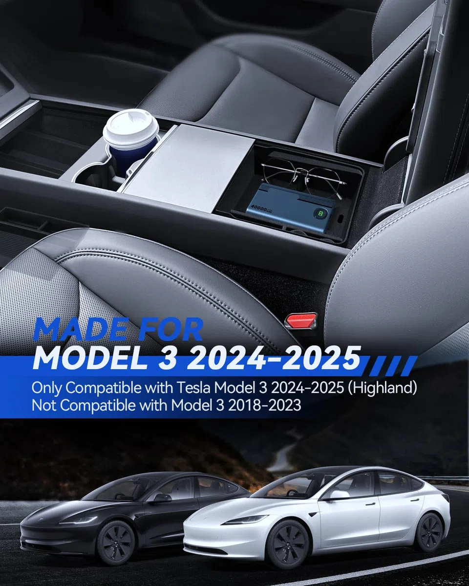 5 Pcs Accesorios para Tesla Model 3 2024-2026 Organizador de Consola Central, Bandeja de Silicona, Caja de Almacenamiento para Reposabrazos, Caja Oculta y Portavasos