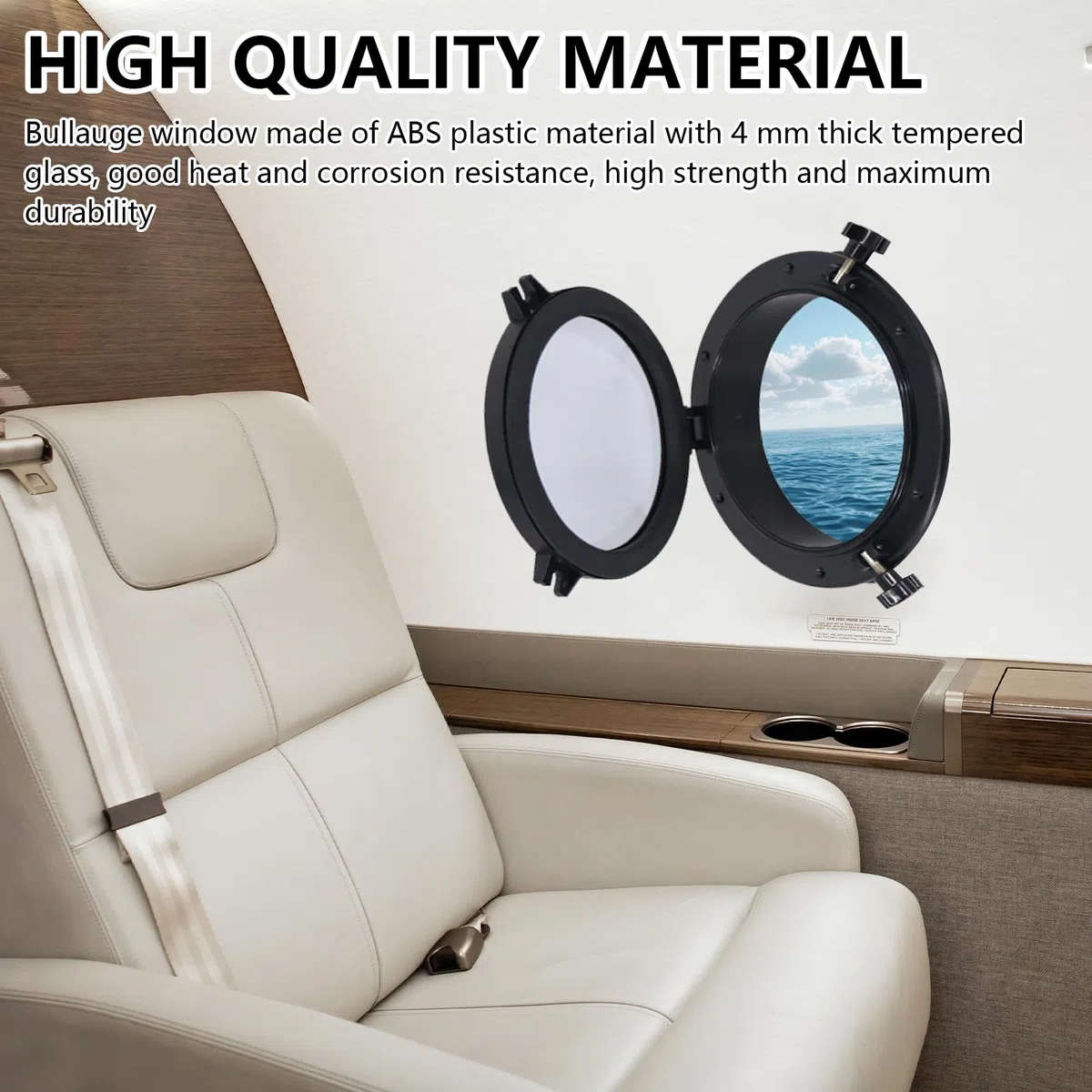 Ventana de ojo de buey, 26,5 cm, universal, ventana de autocaravana, negro, ojo de buey redondo, accesorio de repuesto para puertas, barco marino