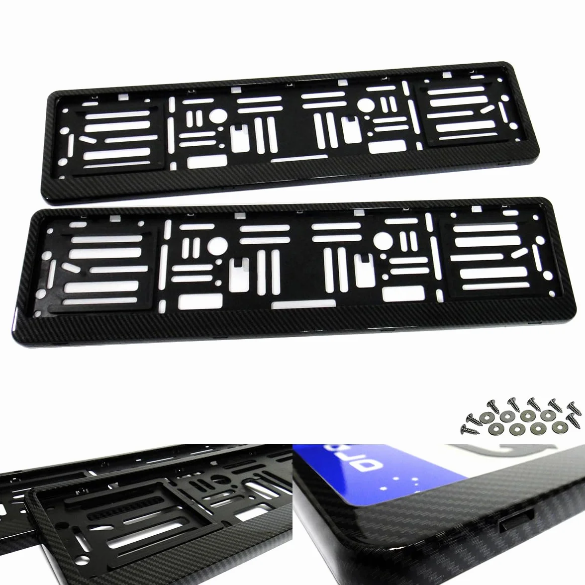 2X Soporte de Placa de matrícula de Coche de Fibra de Carbono hidrográfica Marco Envolvente Negro E