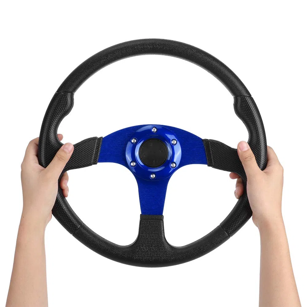 Tbest Volante, Volante, 350Mm Volante Plano350Mm14In Racing Car Sport Volante Deep Dish 6 Tornillos Universal Modificado Accesorionegro (Azul)