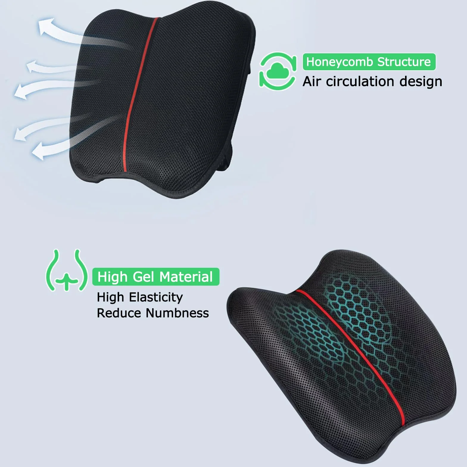 Cojín de Asiento, Cojín de Asiento de Gel para Moto Universal con Estructura Celular de Gel 3D Cojín de Asiento de Moto Impermeable Resistente al Sol, Amortiguador Cómodo Adecuado Para Viajes de Larga