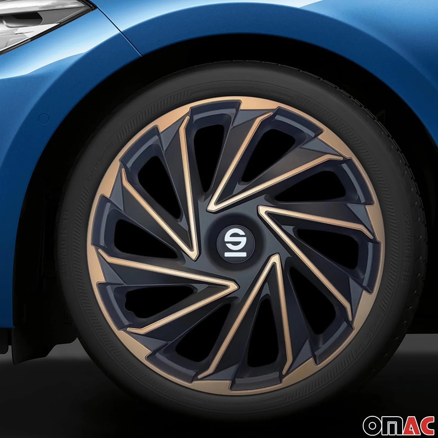 SPARCO Tapacubos 16" pulgada Kit dorado negro Embelecedores De Rueda Juego de tapacubos SPC1680GDBK