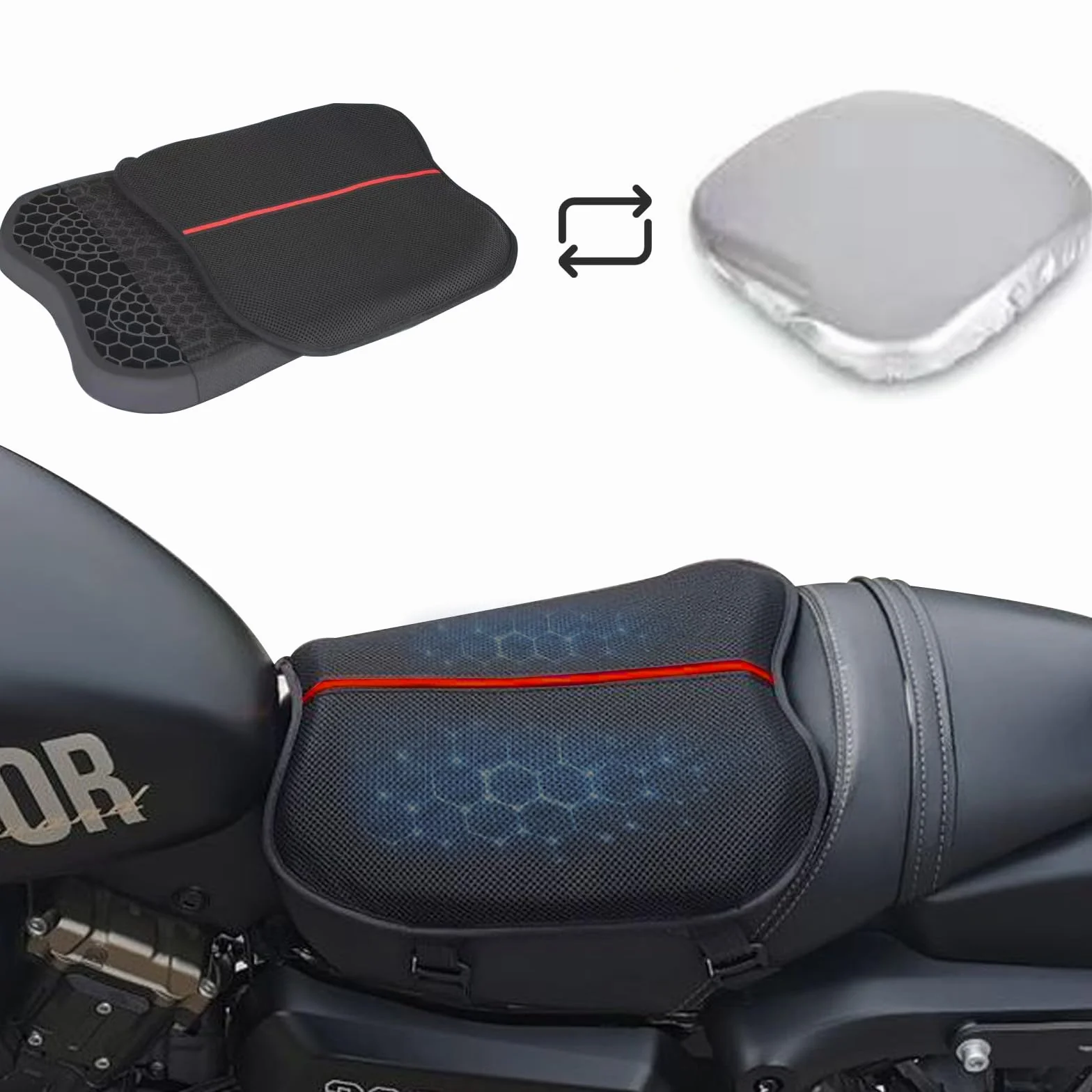Cojín de Asiento, Cojín de Asiento de Gel para Moto Universal con Estructura Celular de Gel 3D Cojín de Asiento de Moto Impermeable Resistente al Sol, Amortiguador Cómodo Adecuado Para Viajes de Larga