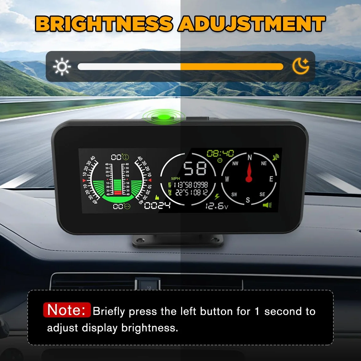 Inclinómetro de coche GPS Digital HUD Pitch Angle Slope Meter MPH Velocímetro con brújula para Off-Road SUV Vehículos