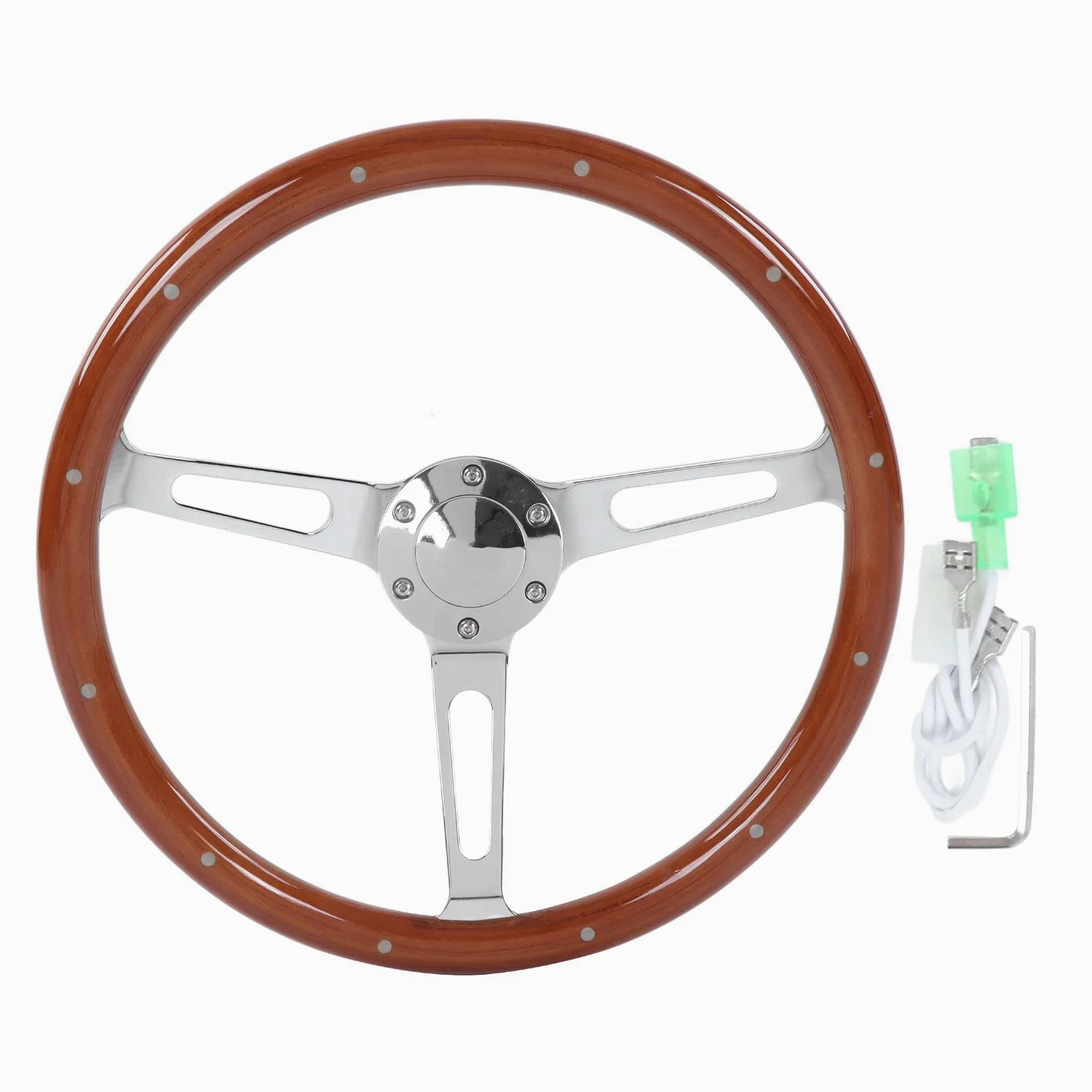 Uxsiya Volante Clásico, Volante Vintage Montaje de 6 Orificios Remachado 3 Radios Diámetro de 380 Mm para Modificación de Automóvil(marrón)