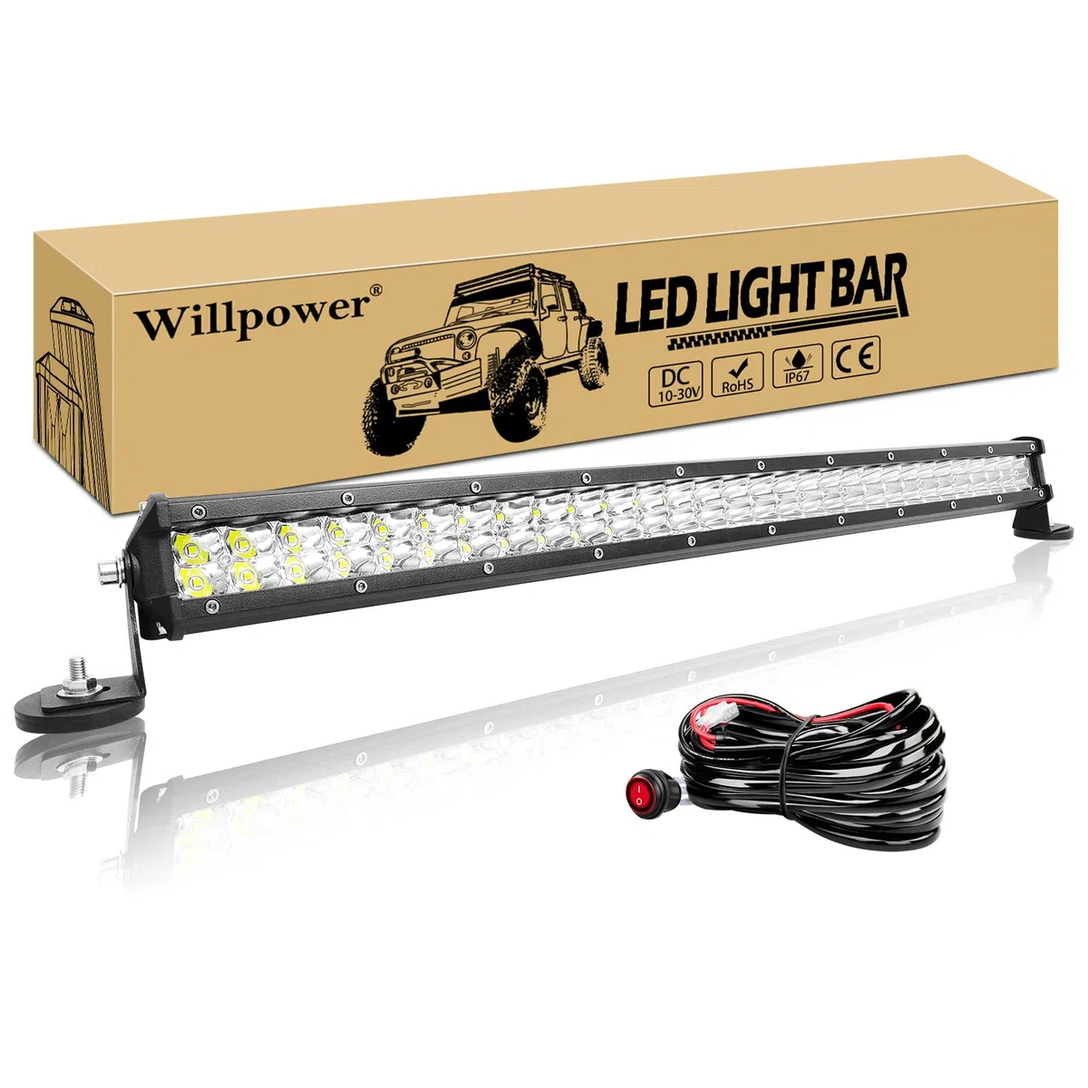 Willpower Barra de Luz LED Slim 61cm 24 pulgadas 180W + Soporte de Magnético + Arnés de Cableado 12V 24V IP67 Impermeable para 4x4 Tractor Coche Camion Barco Offroad, 6000K Blanco