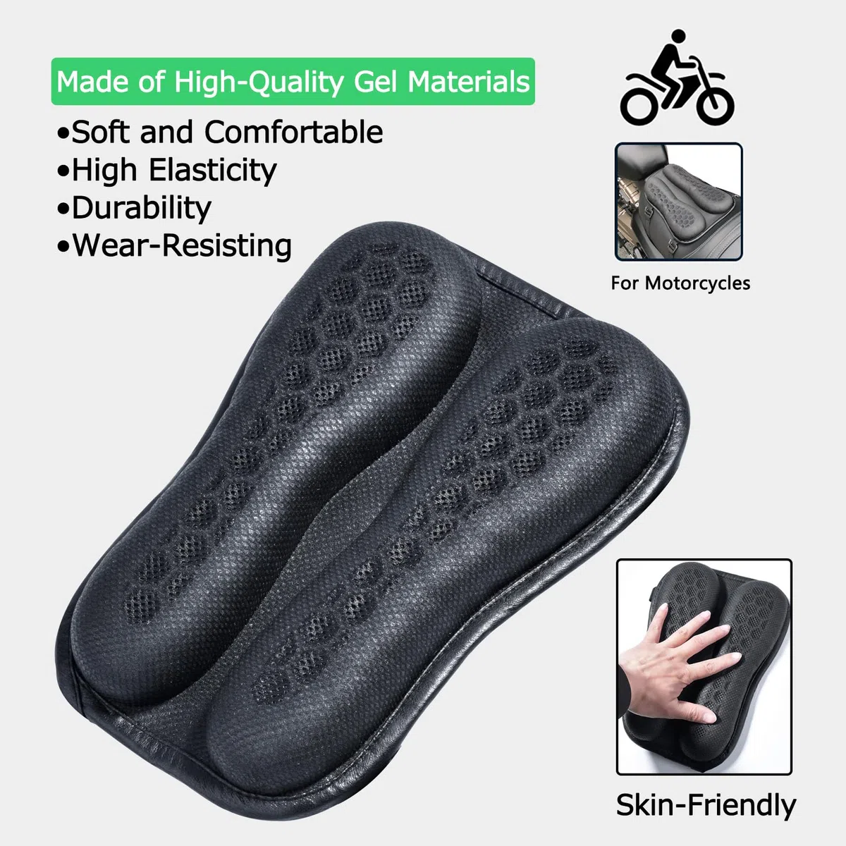 Cojín de Asiento PhyiFlbey, Cojín Universal Plegable de Asiento de Gel para Motocicleta，Estructura de panal transpirable de amortiguación 3D del cojín de gel de la motocicleta