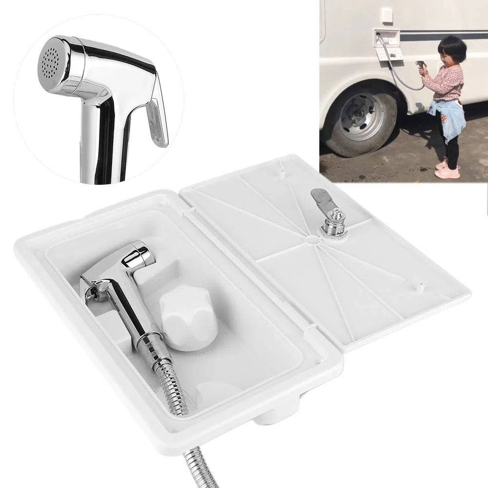 Akozon RV Kit de ducha al aire libre Cabezal de ducha caliente y fría con 2 llaves para barco marino RV Caravana Accesorios para autocaravana Ducha al aire libre Autocaravana