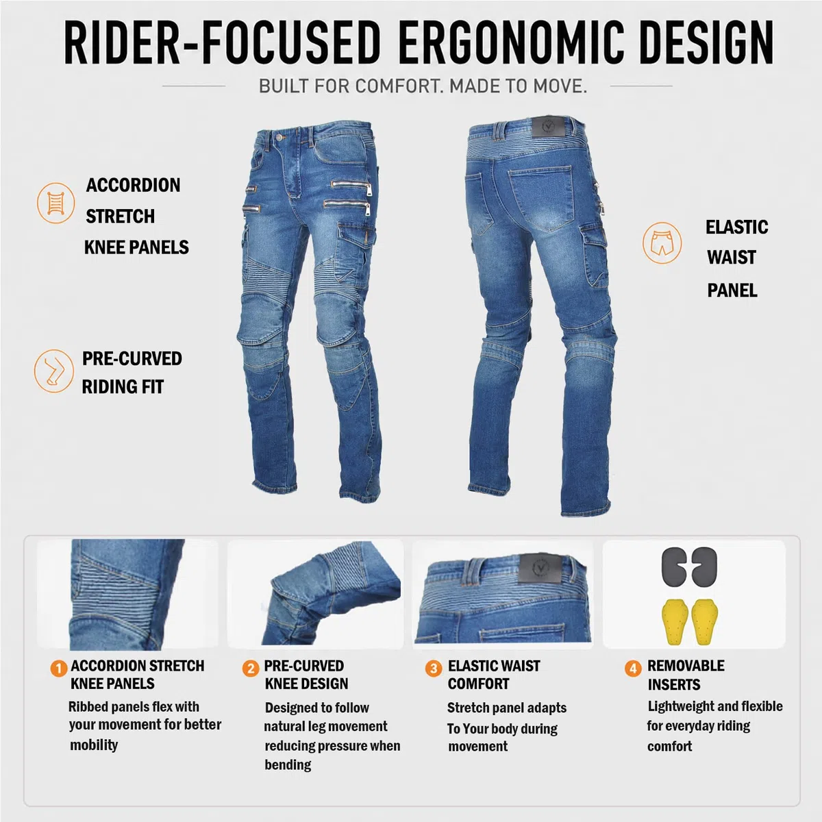 Pantalón Moto Hombre Vaquero Stretch, Pantalones Vaqueros Moto Hombre, Jeans Moto Hombre Cargo Multibolsillos,Denim Elástico Cómodo para Uso Diario y Conducción, Urbano 4 Estaciones
