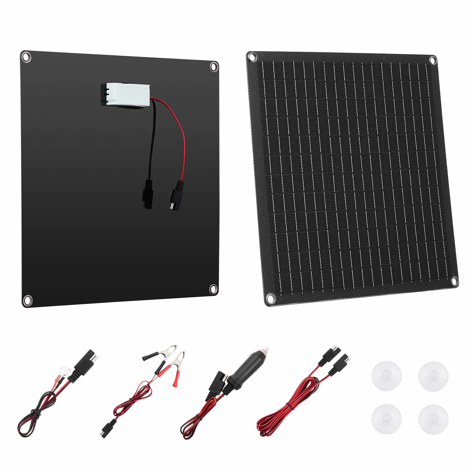 VEVOR Cargador de Batería Solar 20 W, con Células Monocristalinas, Controlador Inteligente Integrado y Cables de Conexión, Resistente al Agua IP67, para Coches, Barcos y Autocaravanas, Negro