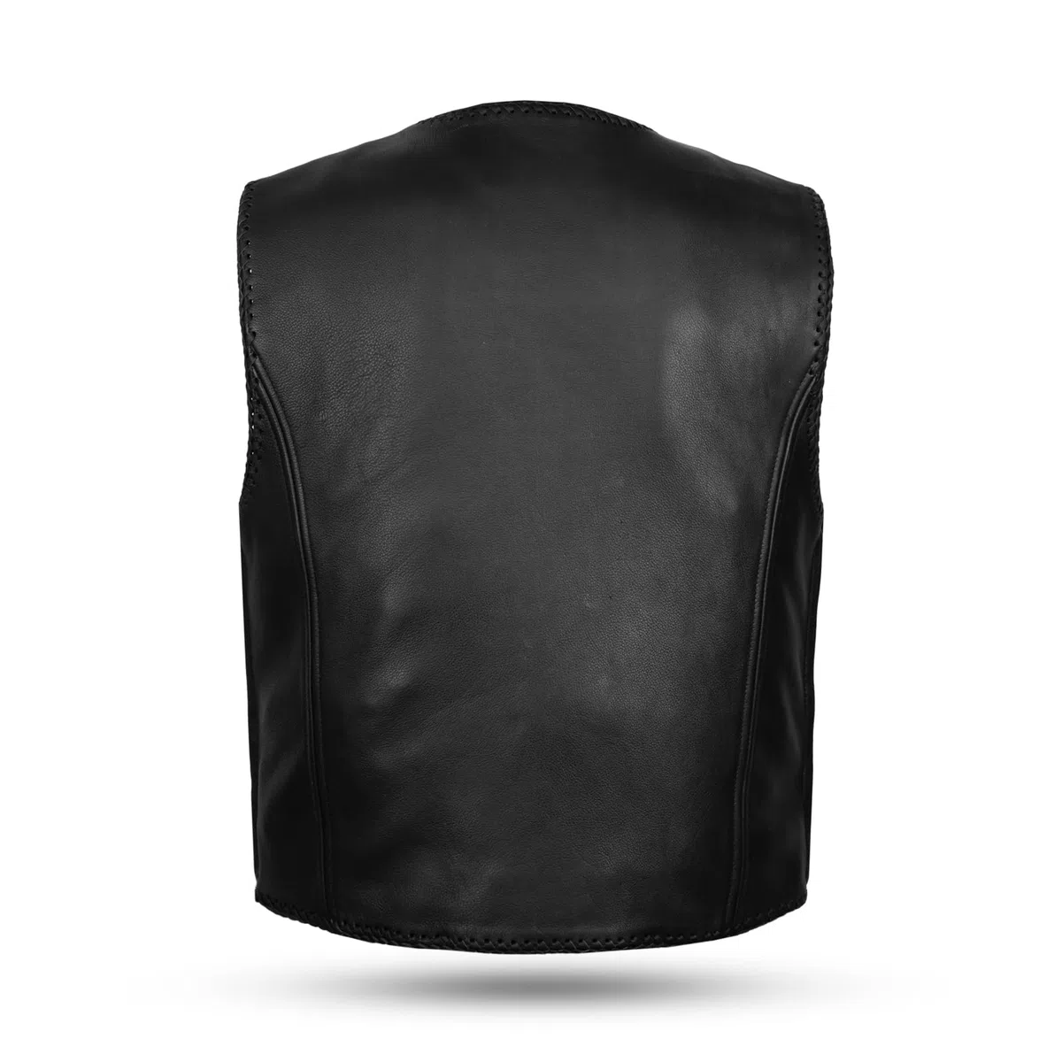 Leatherick Chaleco de motociclista de cuero genuino negro Chaleco de motociclista trenzado con hebilla de anzuelo