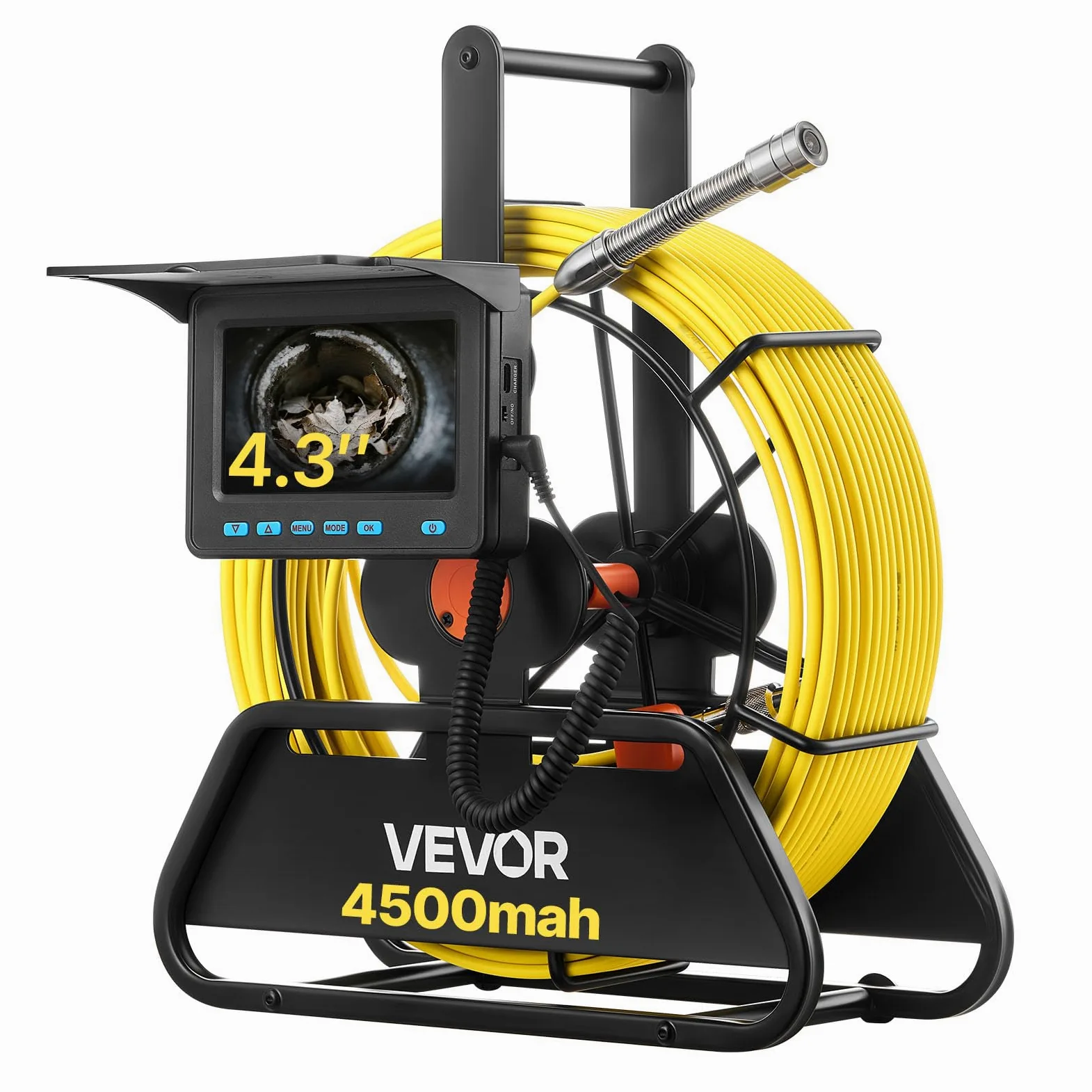 VEVOR Cámara de Inspección de Tuberías Cable de 30 m, Cámara Endoscópica con Pantalla a Color, Resistente al Agua IP68, con 6 LED, Tarjeta de 16 GB, Batería de 4500 mAh, para Alcantarillado Fontanería