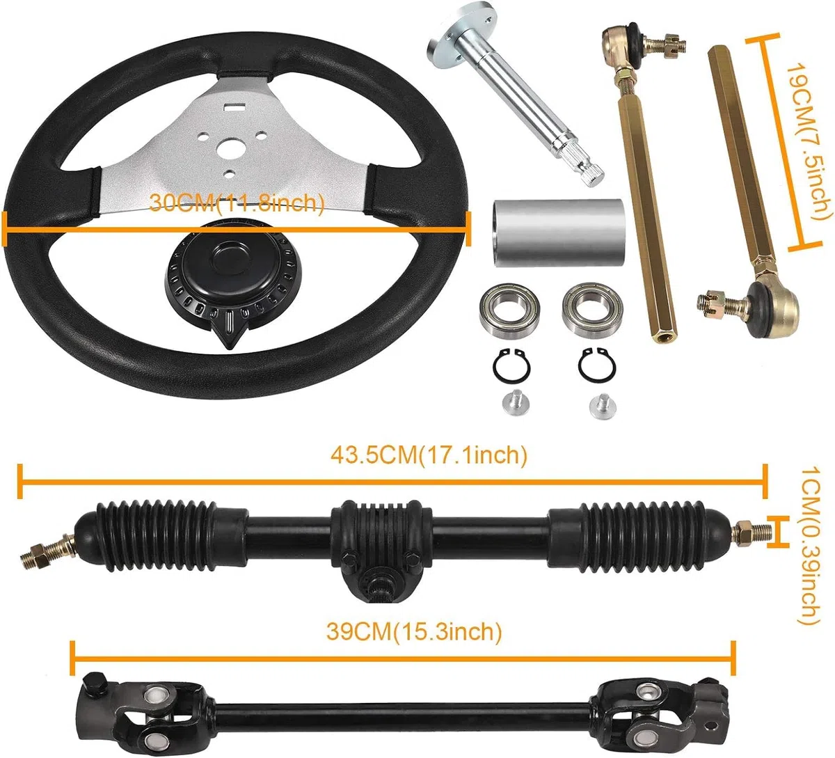 Trkimal Juego de barras de dirección de 300 mm para volante, volante de barco, kit de herramientas de montaje de piñón para Go Kart ATV UTV 110 cc 125 cc 140 cc 150 cc