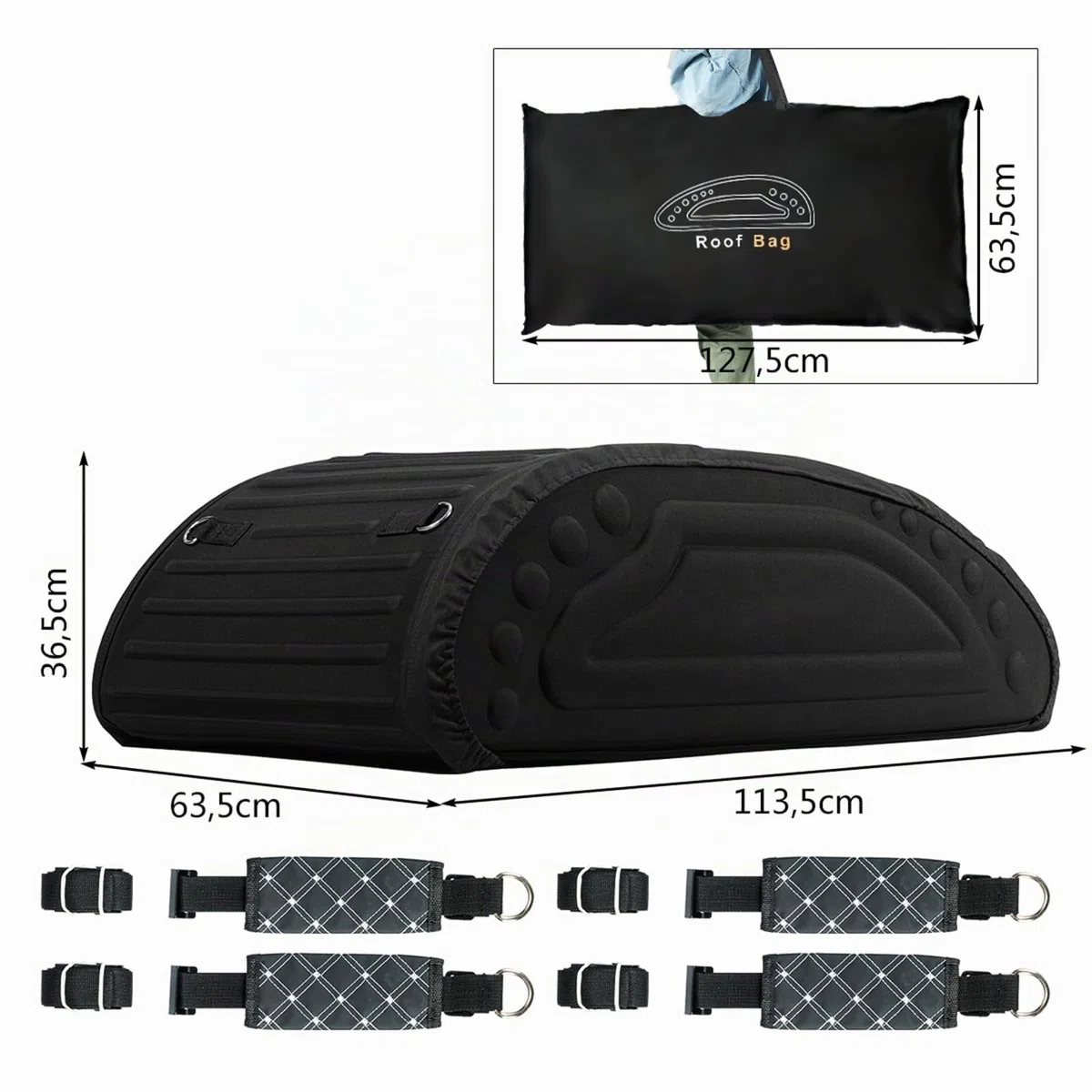 FANTASK Baúl de Techo para Coche de 400 L, con Cintas de Transporte, Color Negro