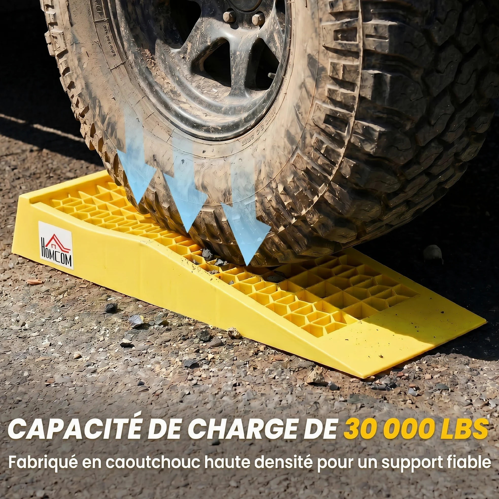 HOMCOM - Juego de 2 rampas para Coche utilitario Rampa de Carga Pesada 3T Caravana Camping-Car Dim. 70 x 19,5 x 7,8 cm, PP, Color Amarillo