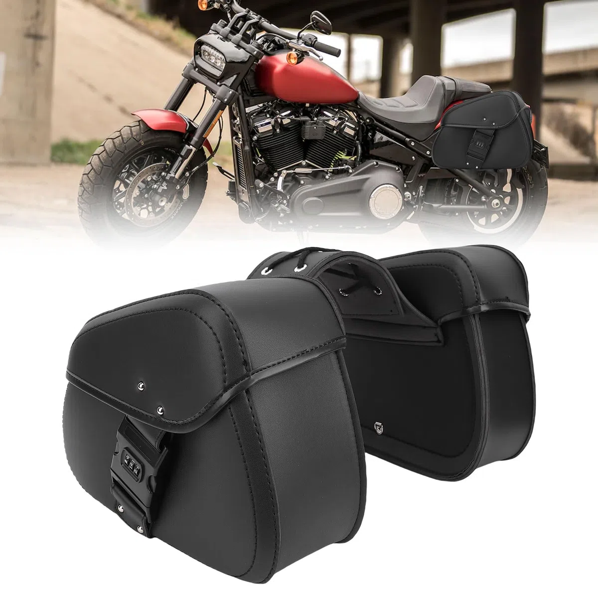 aqxreight Bolsa para Sillín de Motocicleta, Capacidad de 16 litros, Bolsa Lateral Multifuncional de Cuero PU a Prueba de Lluvia para Motocicleta con Reemplazo de Cerradura para V Star 250,