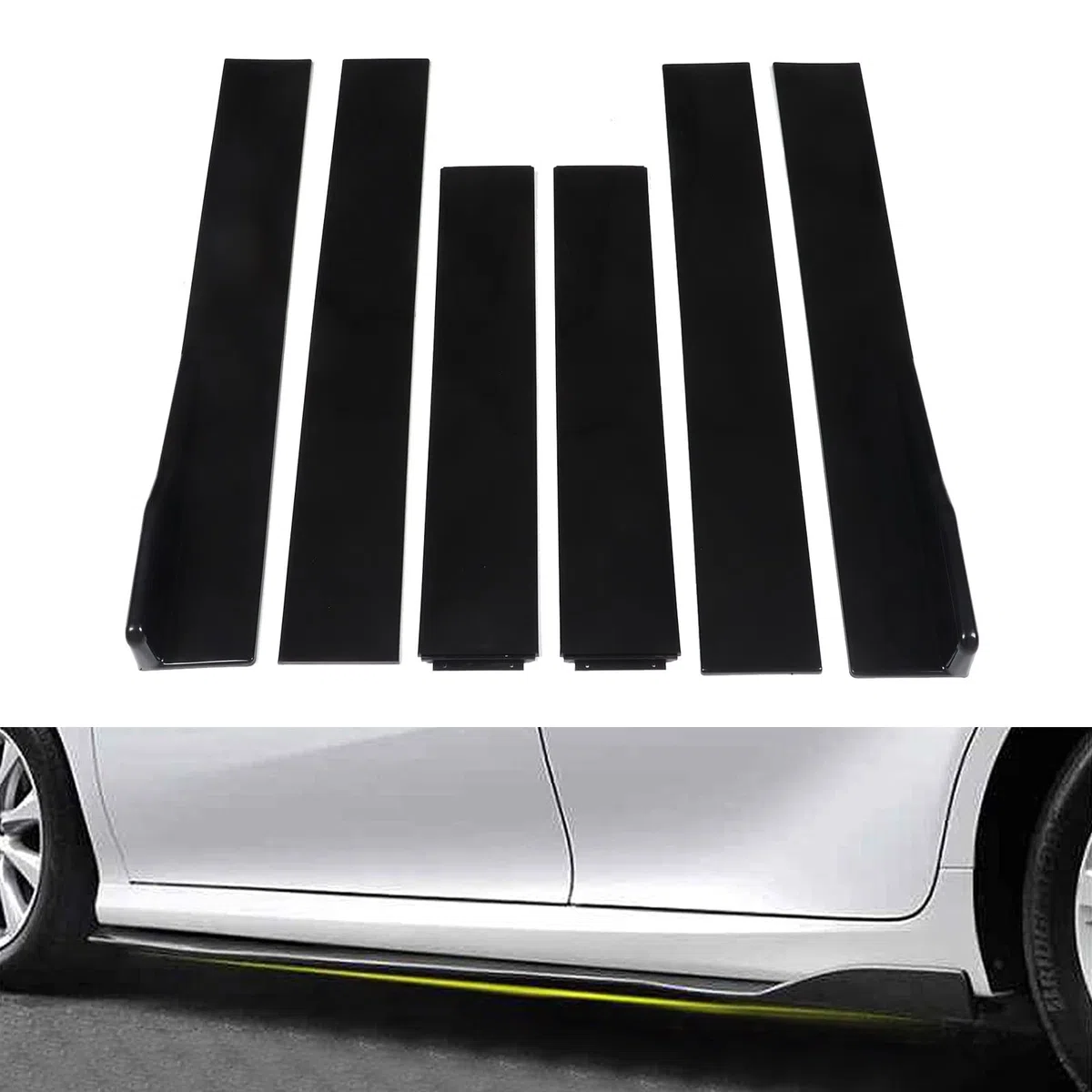 Faldón Lateral Faldones Laterales Divisor Exterior del Automóvil Faldones Laterales del Automóvil 2,2 M Negro Brillante Panel Basculante Exterior Lado Inferior Extensiones de