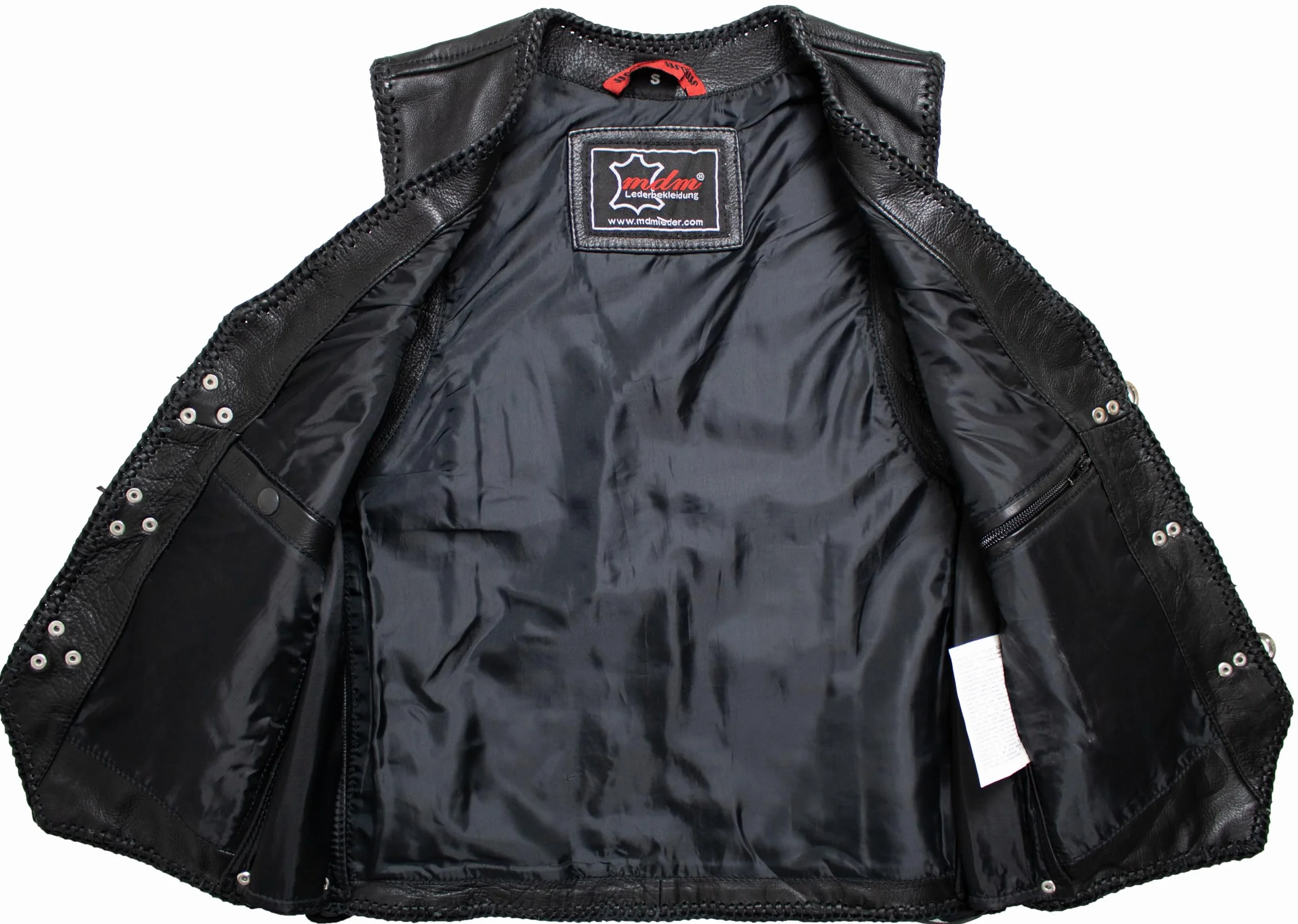 MDM Chaleco de cuero de cordero para mujer – Negro, Slim Fit, sin mangas, estilo biker