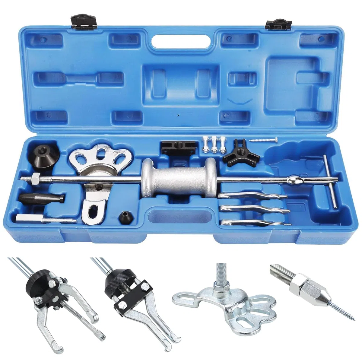 FreeTec 8 en 1 Extractor de Martillo Inercia, Extractor Bujes y Rodamientos con Martillo Deslizante, Extractores Buje Trasero, 3 Garras Extractores Rodamientos Internos, Extracción Abolladuras Coche