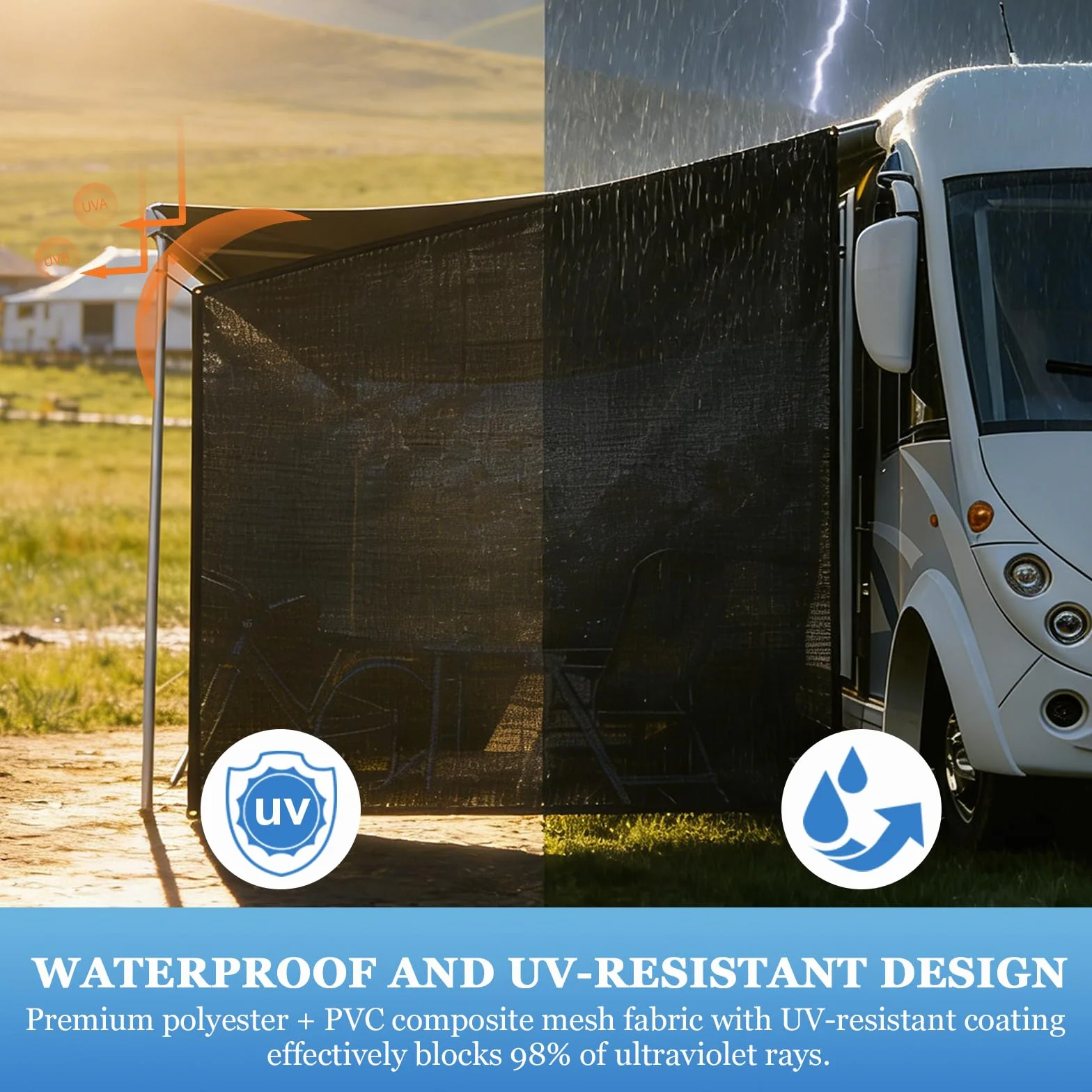 Avance Caravana Universal 2.1 x 2.5 m, Toldo Camper Furgoneta Lateral, Toldo Caravana Camping, Toldos Delantero, Protección UV, Protección de la Privacidad, Impermeable