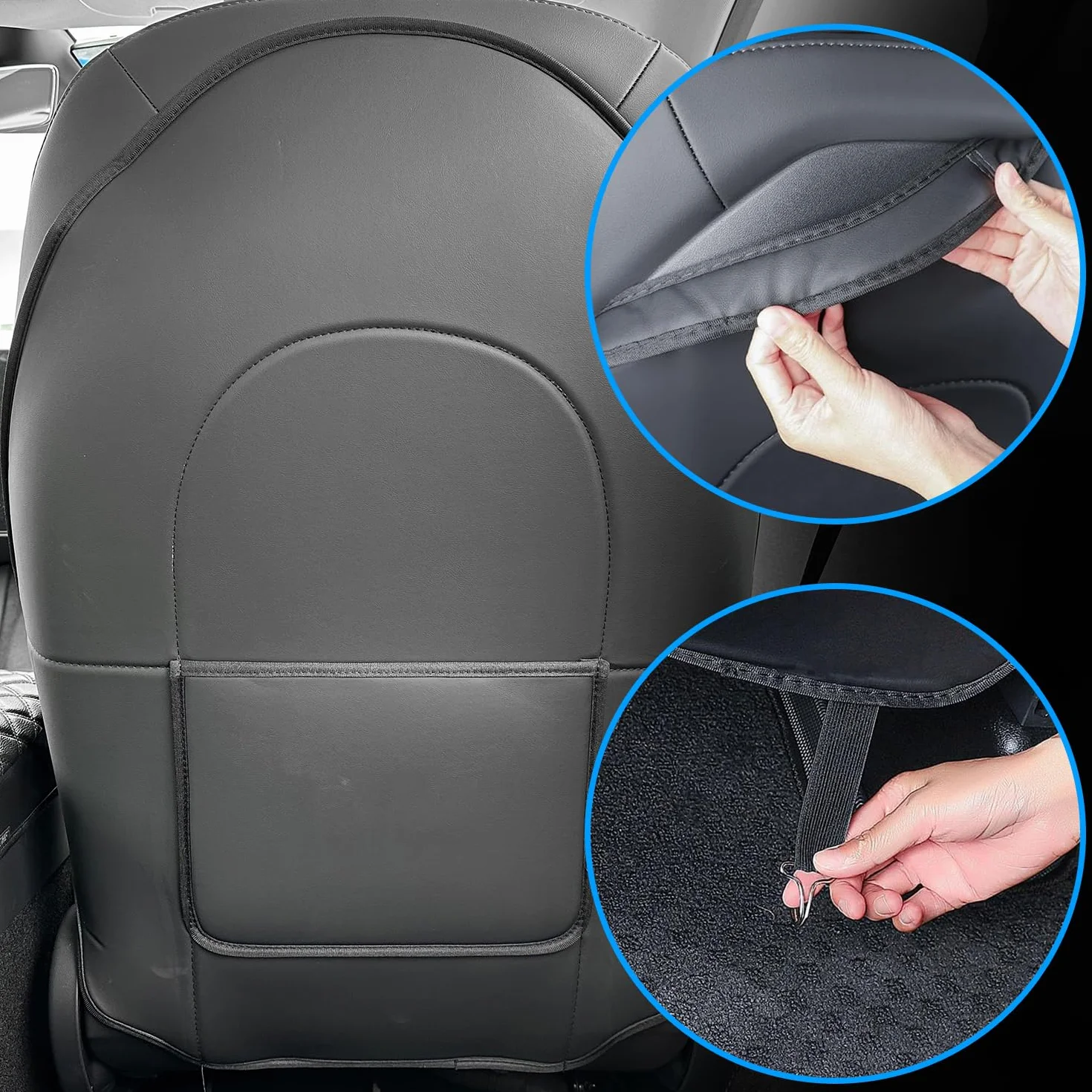 TOPABYTE Protector de Respaldo de Cuero para Asiento para Tesla Model Y Model 3 Model S Model X Accesorios Alfombrillas para Asiento Trasero para Niños Funda para Asiento Trasero 2 Piezas