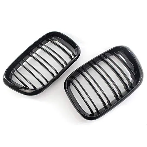 Parrilla delantera para parrilla de riñón de repuesto para BMW X5 E53 1998-2003 doble listón estilo deportivo negro brillante (negro brillante)