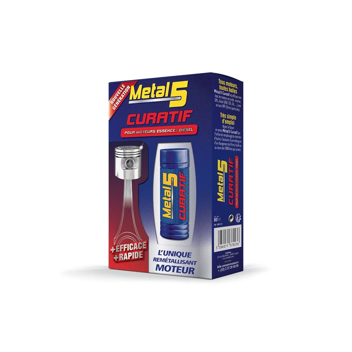 METAL 5 - Remetalizante curativo - 80 ml/prolonga la Vida útil y restaura el Rendimiento de su Motor