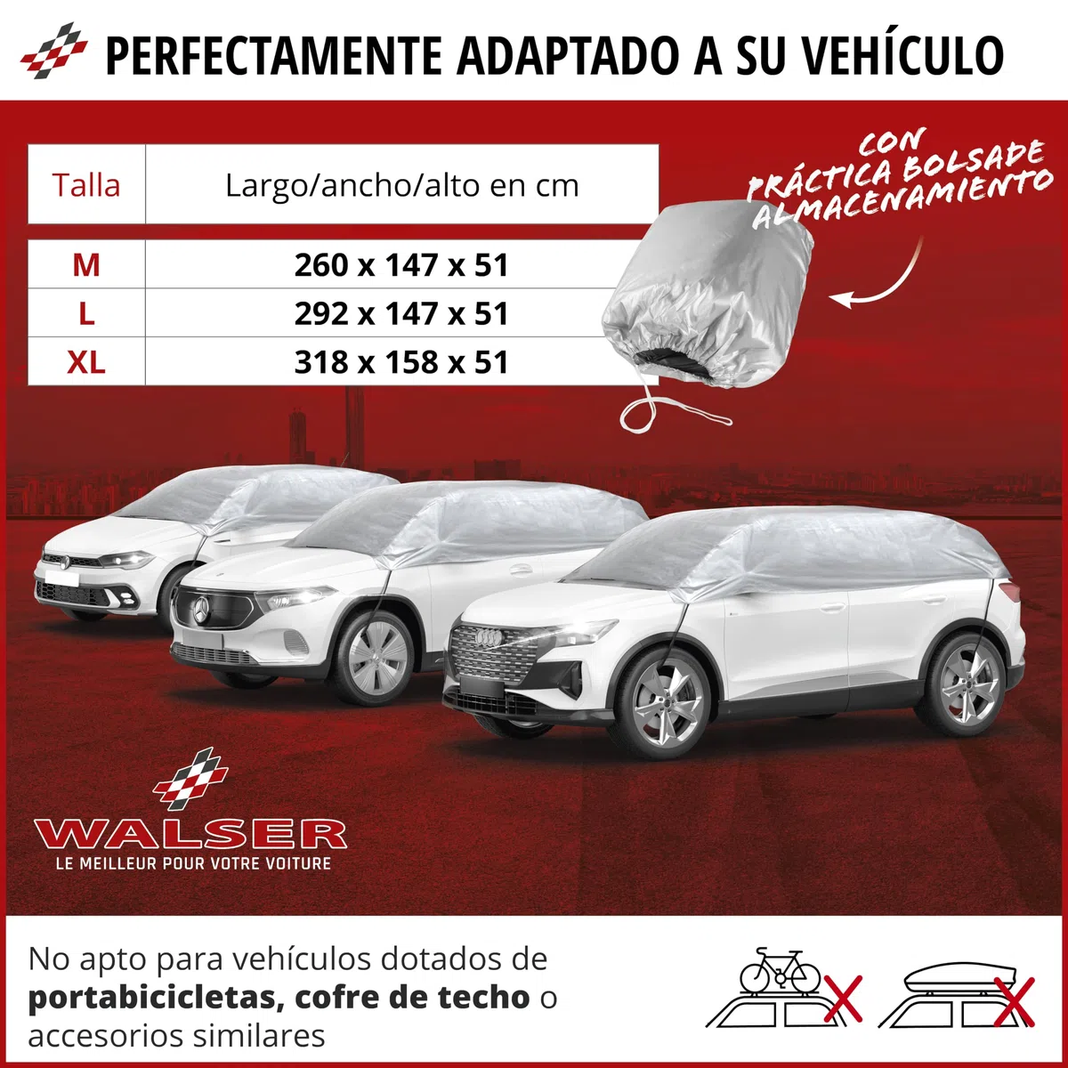 WALSER Lona para coche All Weather, 100% Lona impermeable para coche, cubierta semicubierta Talla 1 Auto plateado