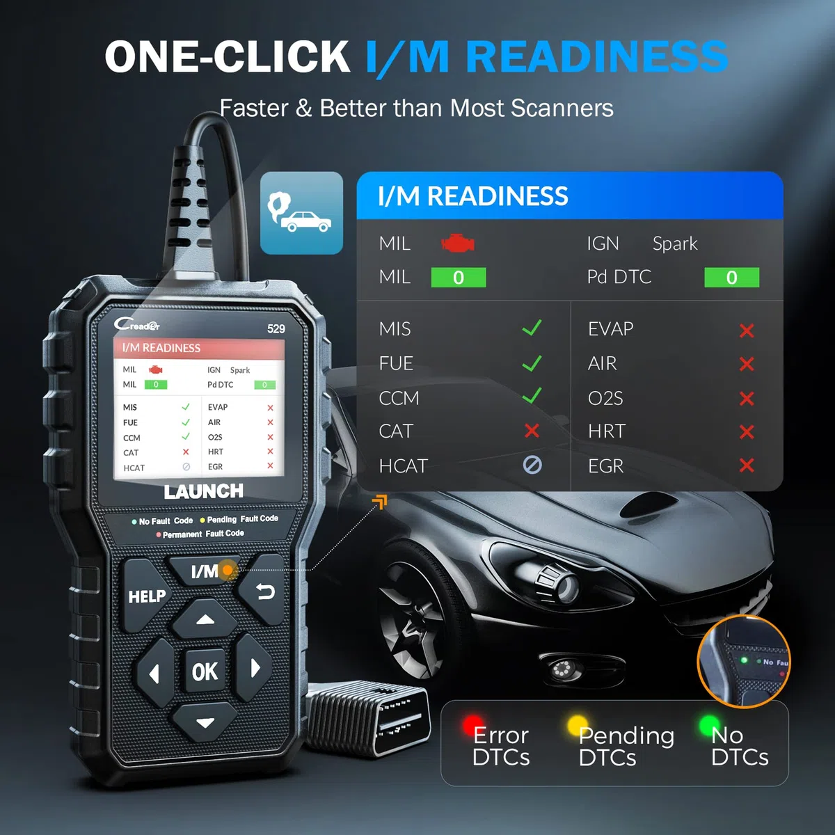 Launch CR529 Interfaz de Diagnosis Code Reader OBD2 Lector y Apagado Luz de Error Motor Datos en Tiempo Real Prueba de Emisiones Sensor O2 y Prueba EVAP
