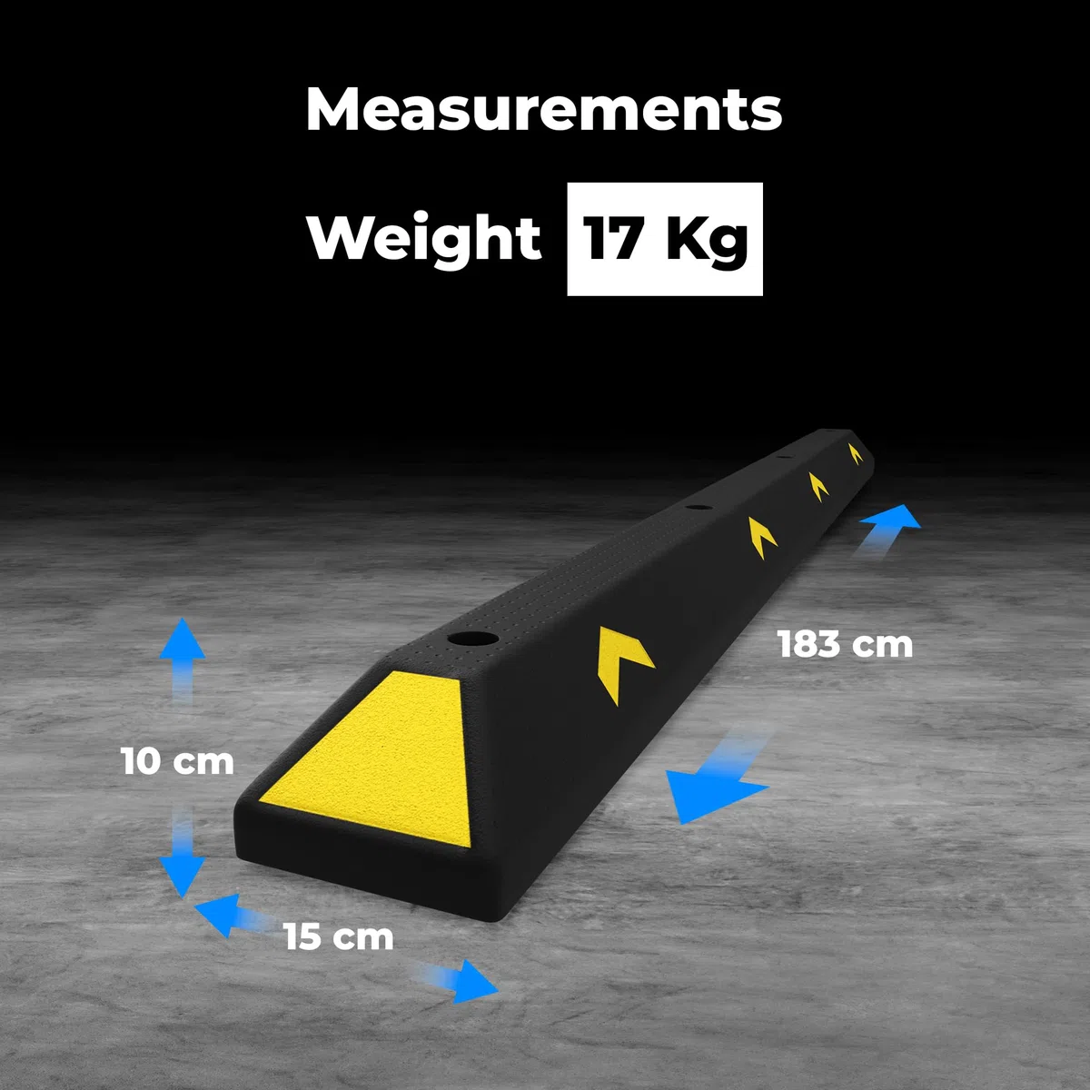 Berry Tope de rueda resistente de 183 cm, PVC reciclado con reflectores amarillos, bloque de tope de rueda de coche negro de 73 pulgadas, bordillo de estacionamiento para garaje, entrada y áreas de