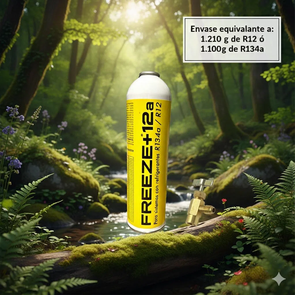 Gas Refrigerante Orgánico Freeze +12A, Pack 2 Envases, 420g por Envase, Compatible con Sistemas R134a/R12, para Aire Acondicionado de Automóviles, Uso Profesional