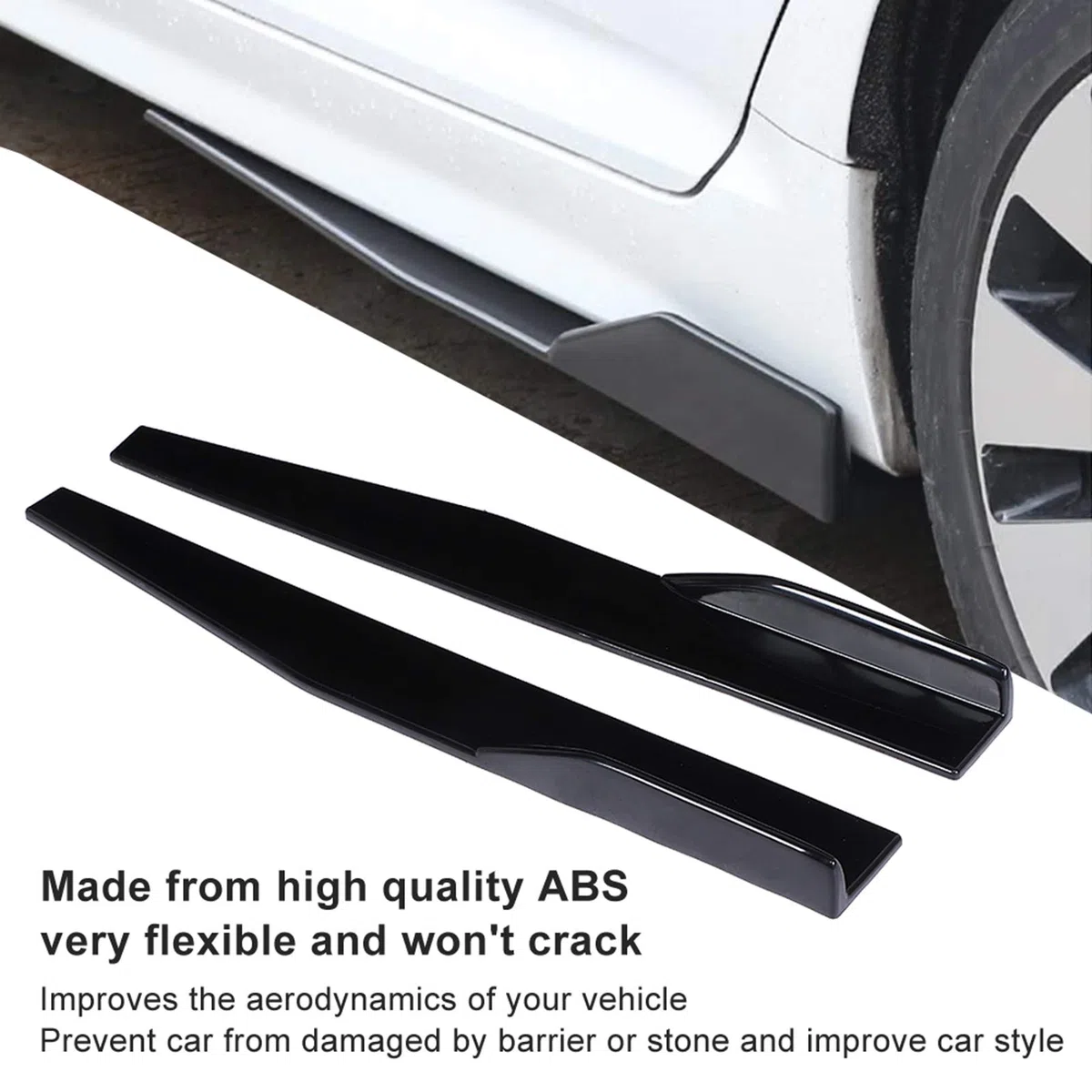 Akozon Faldones Laterales para Coches Kit de Carrocería 29,3 Pulgadas Rocker Splitters Panel Exterior Lado Inferior Extensiones de Línea Inferior ABS Negro Universal